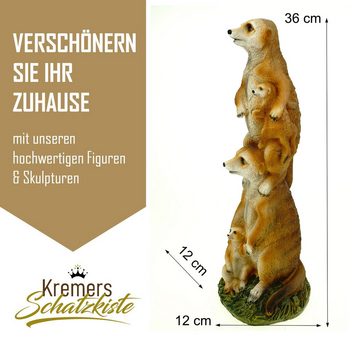 Kremers Schatzkiste Gartenfigur Erdmännchenfamilie Figur Gartenfigur 36 cm Meercat Tierfigur