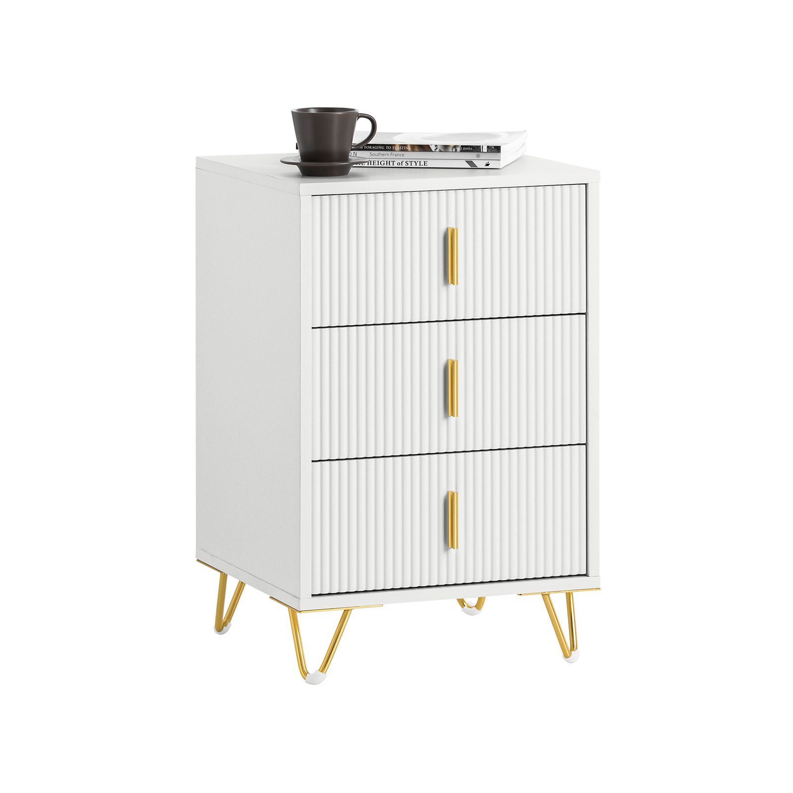 SoBuy Nachttisch FBT115-L, (1-St), Nachtschrank mit 3 Schubladen, Beistelltisch, Nachtkommode