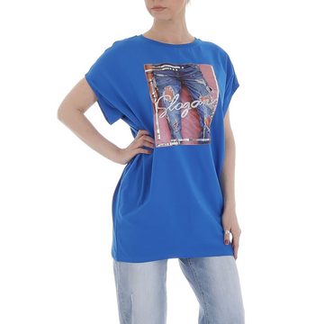 Ital-Design T-Shirt Damen Freizeit Print Stretch T-Shirt in Blau