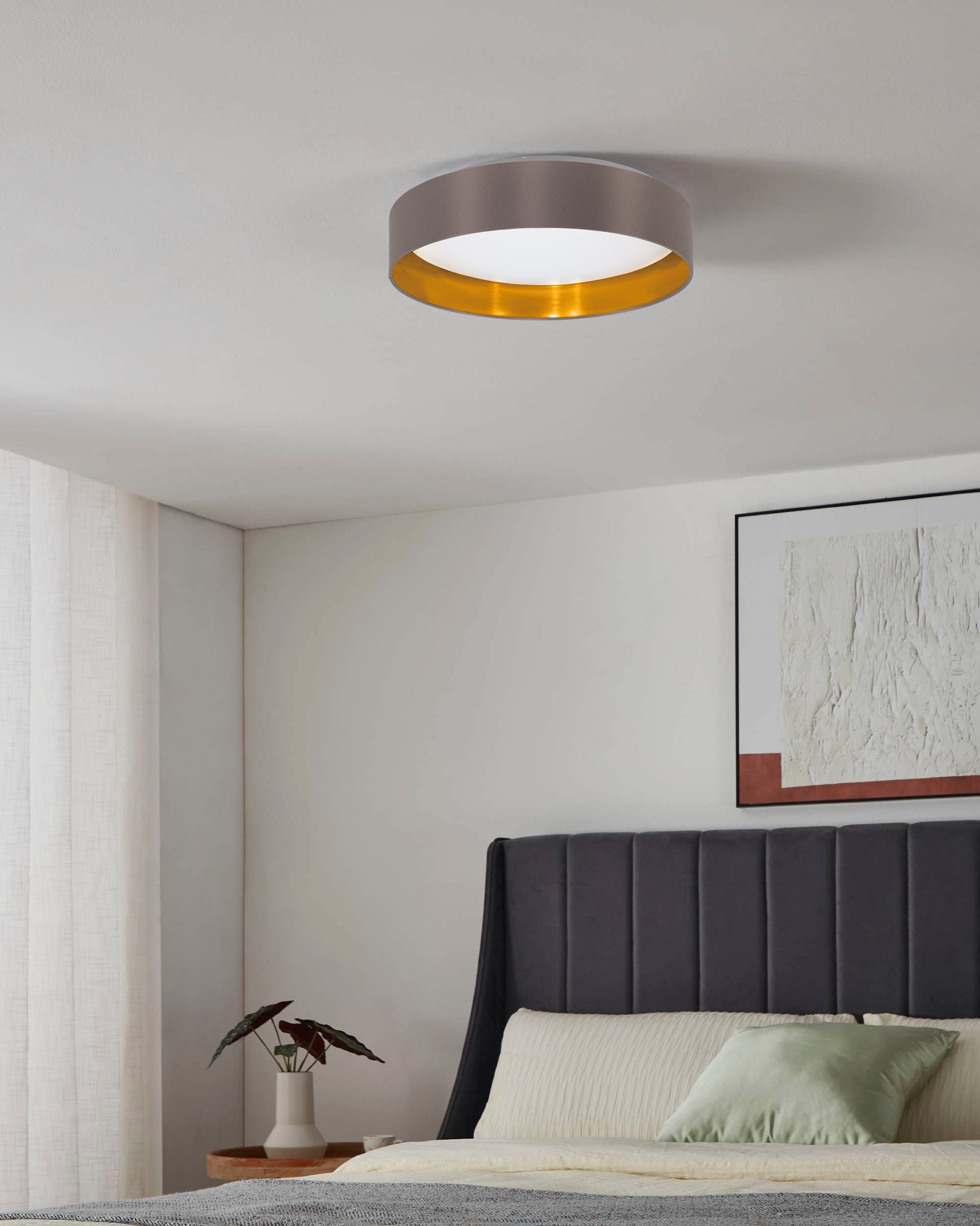 Leonique LED Deckenleuchte Juria, CCT - über Fernbedienung, LED fest integriert, Neutralweiß, Warmweiß, Deckenlampe Ø38 x H9 cm mit Textil-/Stoffschirm, CCT, Fernbedienung