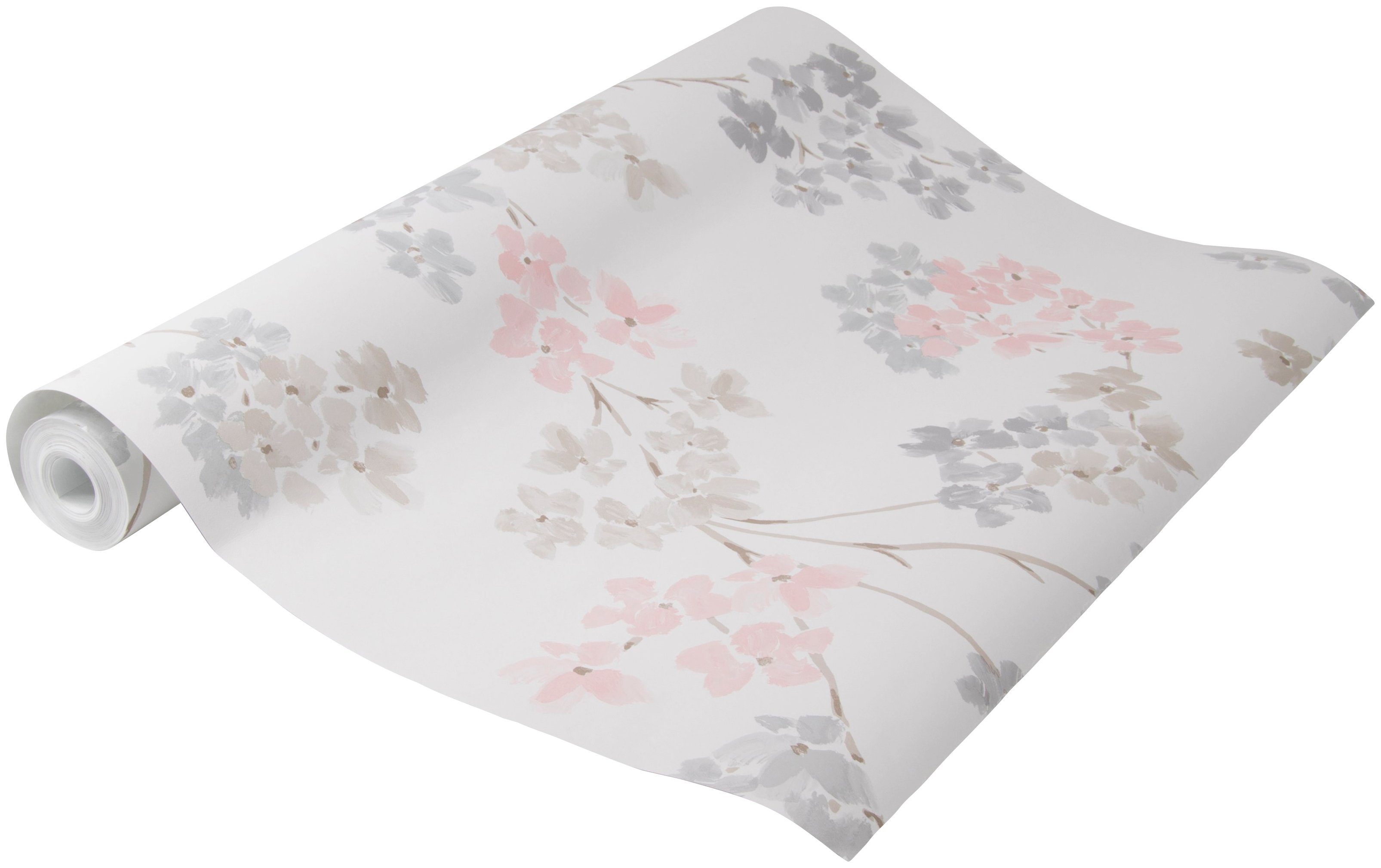 Superfresco Easy Vliestapete Blumen, glatt, geblümt, (1 St), Rosa/Grau - 10m x 52cm