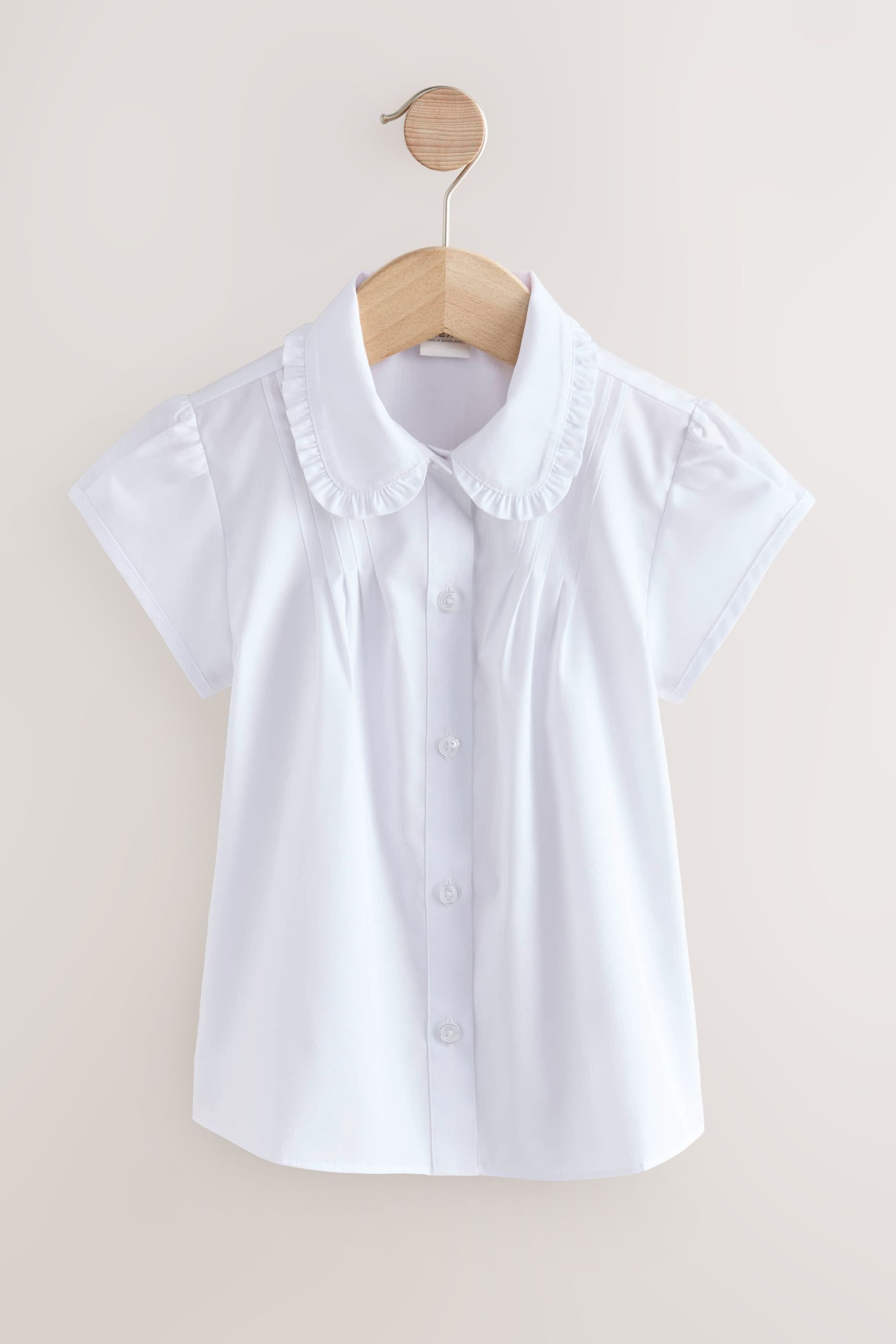 Kurzarmbluse Kurzarm-Schulbluse mit gerüschtem Kragen