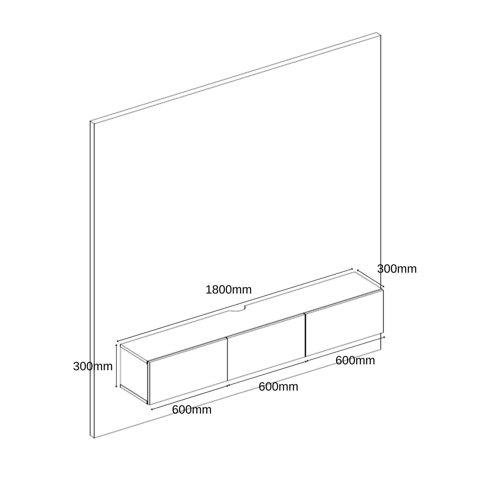 BDR Smart Home Art Lowboard Colima TV Fernsehtisch 180 cm 3 Türen Modernes Design Wandhängend – Bild 5 von 5
