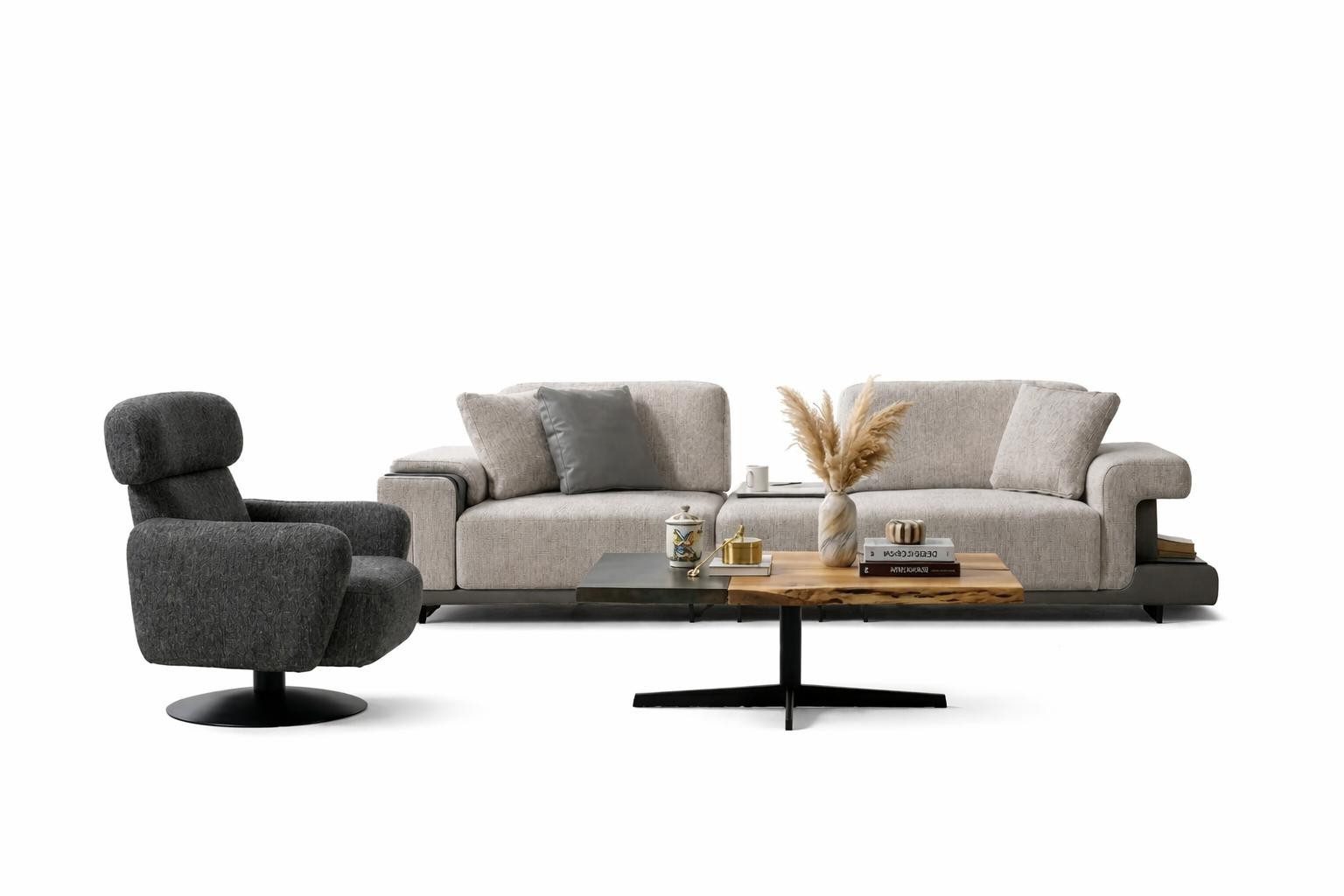 Xlmoebel 4-Sitzer Modernes graues Sofa im minimalistischen Design für 4 Personen, 4 Teile, Made in Europa