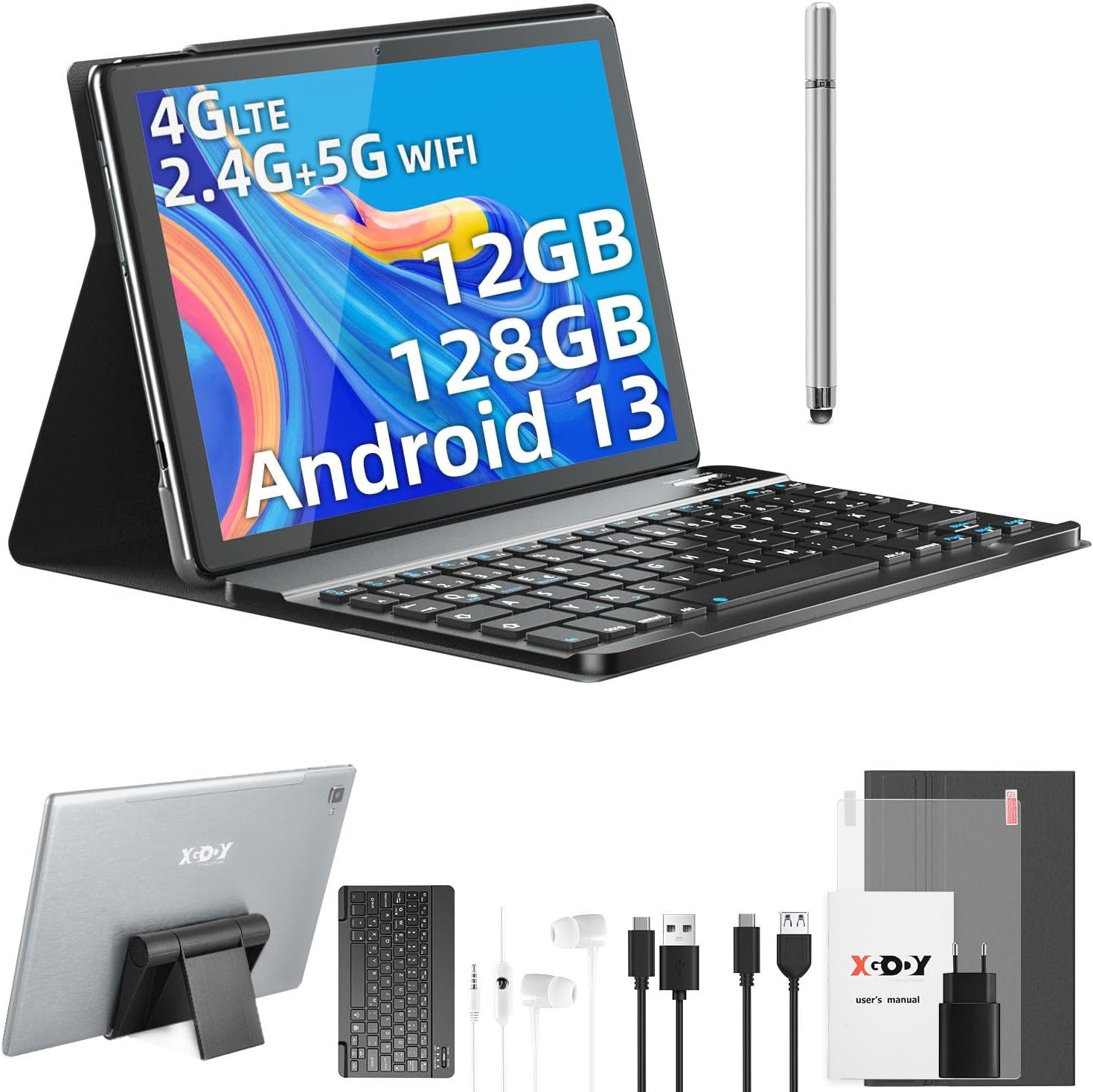 XGODY Octa-Core-Prozessor 12GB RAM 8000mAh Akku Bluetooth 5.0 Tablet (10,1", 128 GB, Android 13, 4G LTE, Perfekter Begleiter für Arbeit und Freizeit: Vielseitigkeit & Leistung)