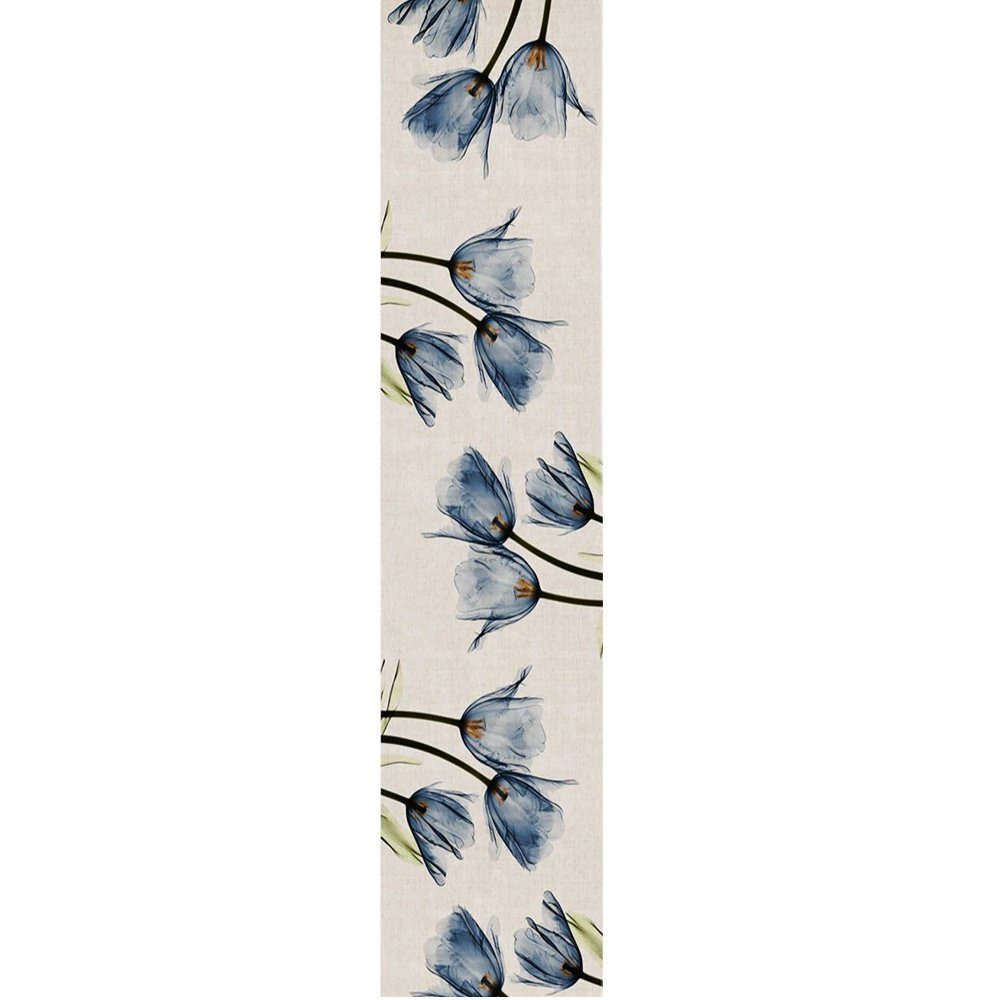 FELIXLEO Tischdecke Tischläufer Blaue Blume Floral Waschbare Tischdecke Tulpe 33x180cm