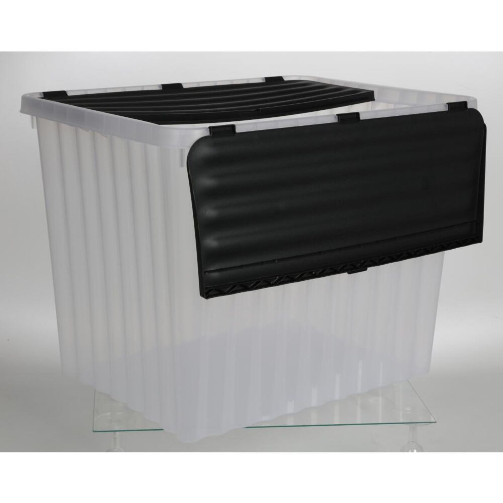 Jelenia Plast Aufbewahrungsbox Wellenbox m.Klappdeck.88L ca.60x45xH45cm transparent – Bild 2 von 5