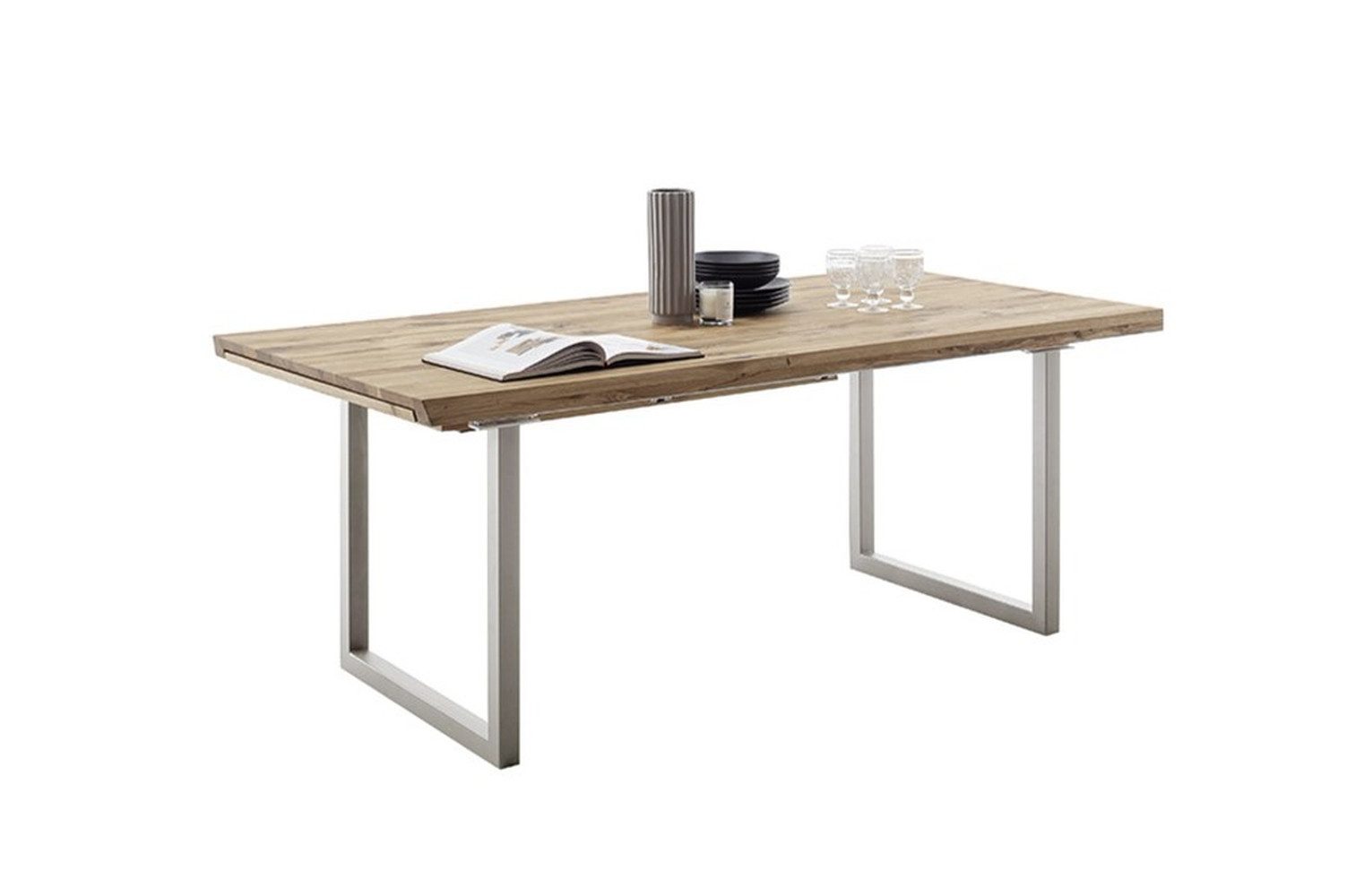 freiraum Kulissen-Esstisch BROOKLYN, in Wildeiche geölt / Edelstahl - 320x73x100 (BxHxT)