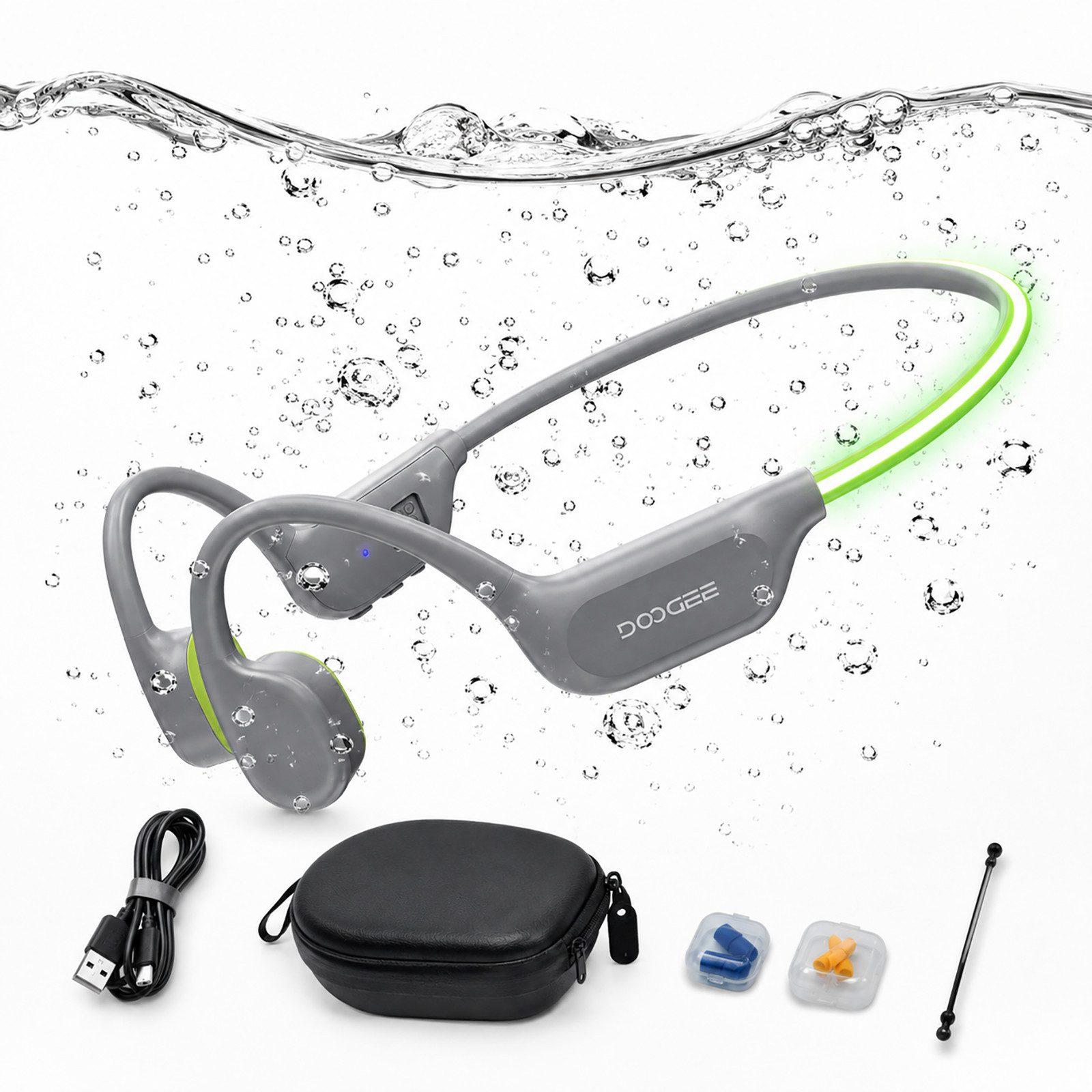 DOOGEE knochenschall kopfhörer bluetooth,32GB,MP3,LED,wasserdichte schwimm Bluetooth-Kopfhörer (10h Akku, MP3-Modus 32GB, für Schwimmen, Radfahren & Sport geeignet)