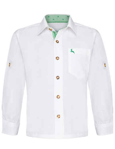 Isar-Trachten Trachtenhemd »Kinderhemd "Luis" mit Hirschmotiv 48202 - Weiß Grün« (1-tlg) Knöpfe in Hirschhornoptik