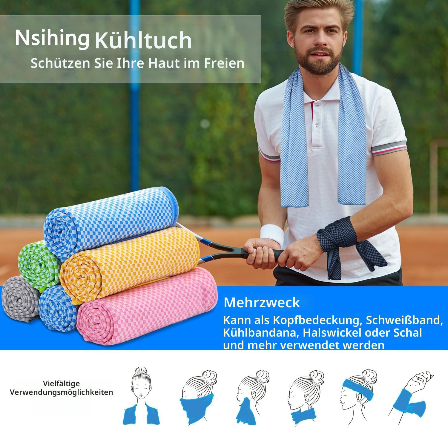 nsihing Sporthandtuch Kühlendes Handtuch (100 x 30 cm), Kühlhandtuch für Nacken, (2-St), Atmungsaktive Kühltücher KüHltuch Cool Towel für Yoga Golf – Bild 5 von 5