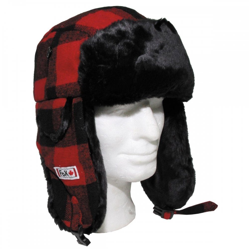 FoxOutdoor Ohrenmütze Holzfällermütze mit Fell, rot/schwarz (Packung) mit g günstig online kaufen