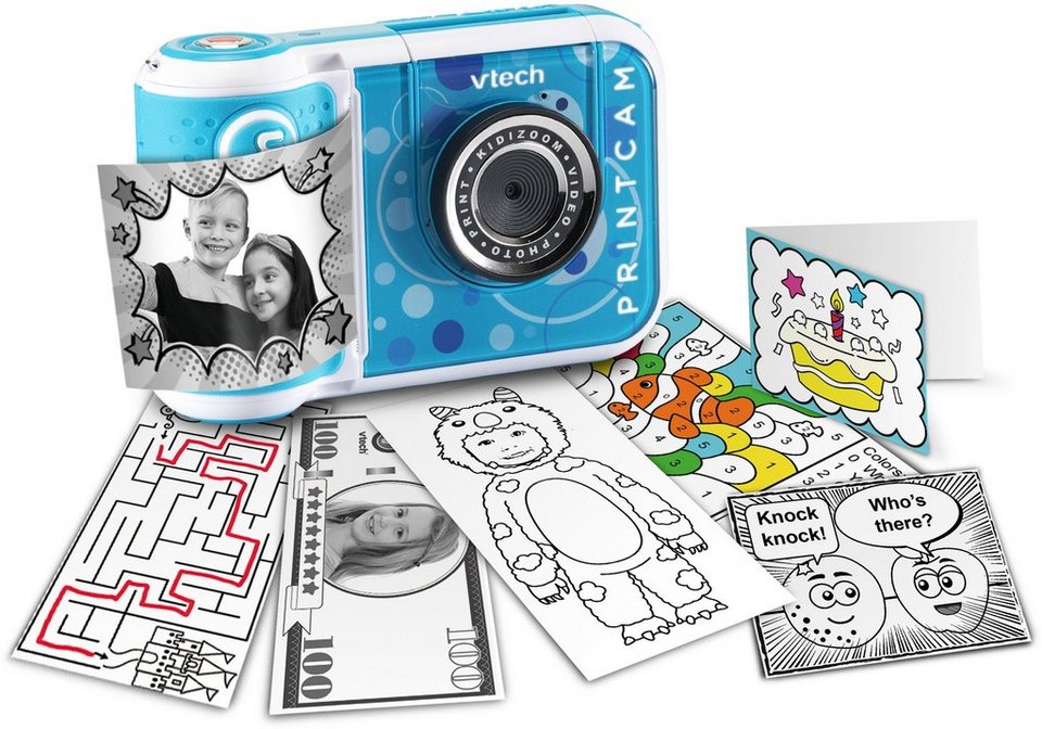 Vtech® KidiZoom Print Cam, blau Kinderkamera (5 MP, mit eingebautem  Thermodrucker), Fotos aufnehmen, Effekte hinzufügen, ausdrucken