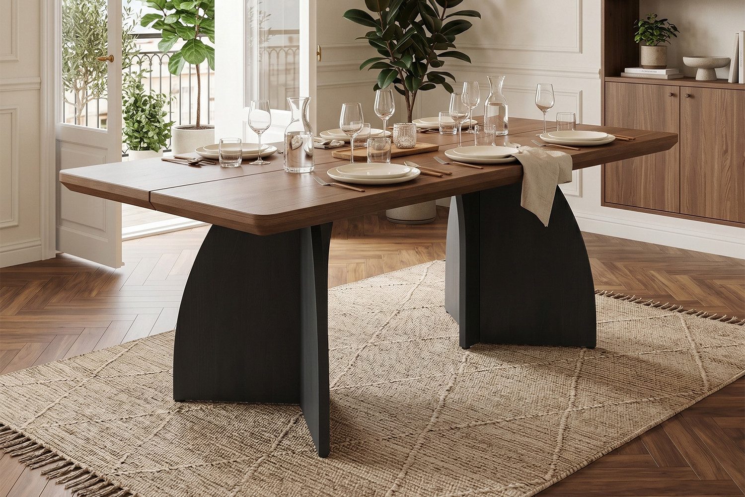 KLAM HOME Esstisch Esstisch 160×80cm Walnussoptik mit 4cm dicker Platte (Stabiler MDF Tisch wasserfest & kratzfest für 4–6 Personen), Minimalistischer Esszimmertisch mit schwarzen Tischbeinen