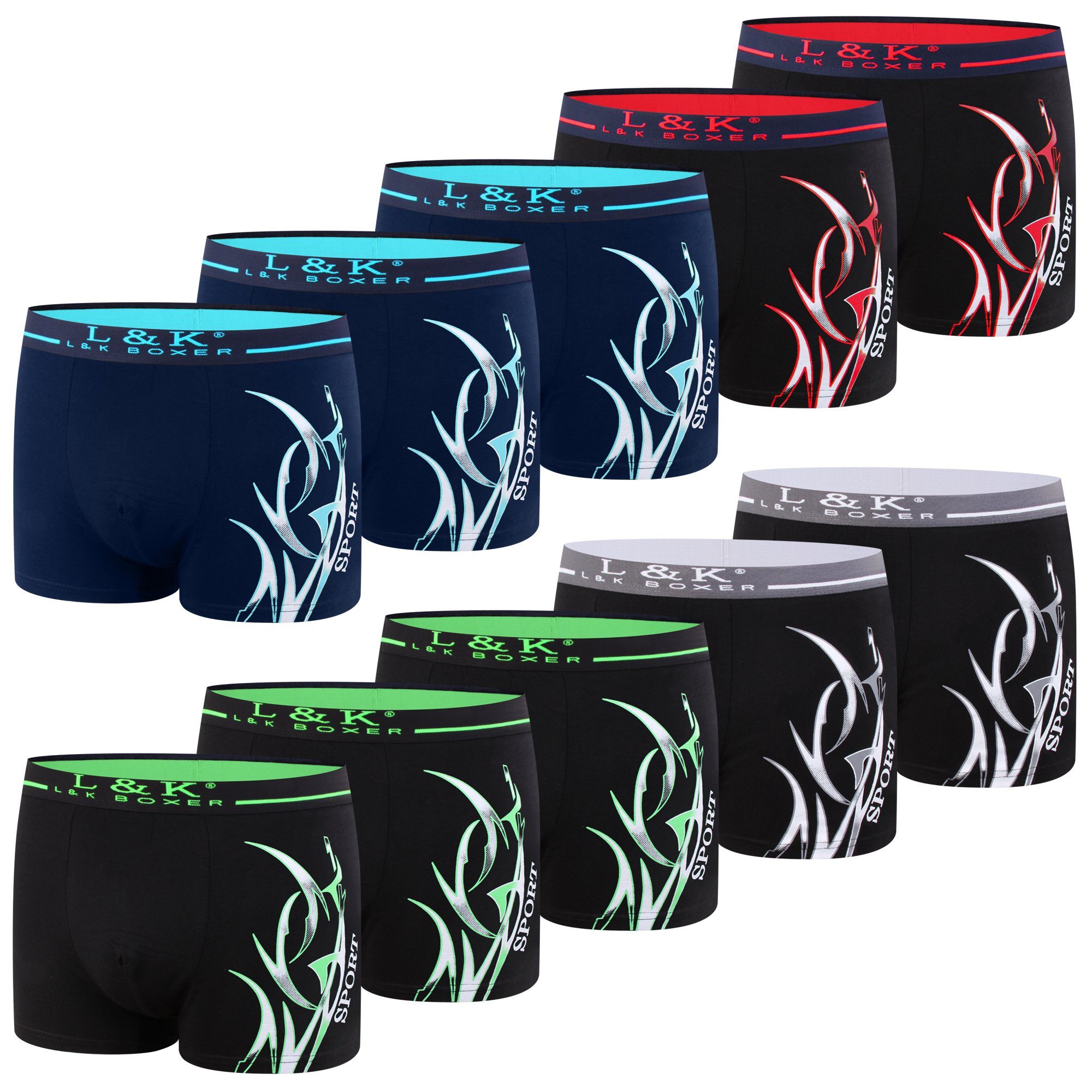 L&K Boxershorts 1104-1121 (10er-Pack) Herren Boxershorts mit tollem Motiven günstig online kaufen