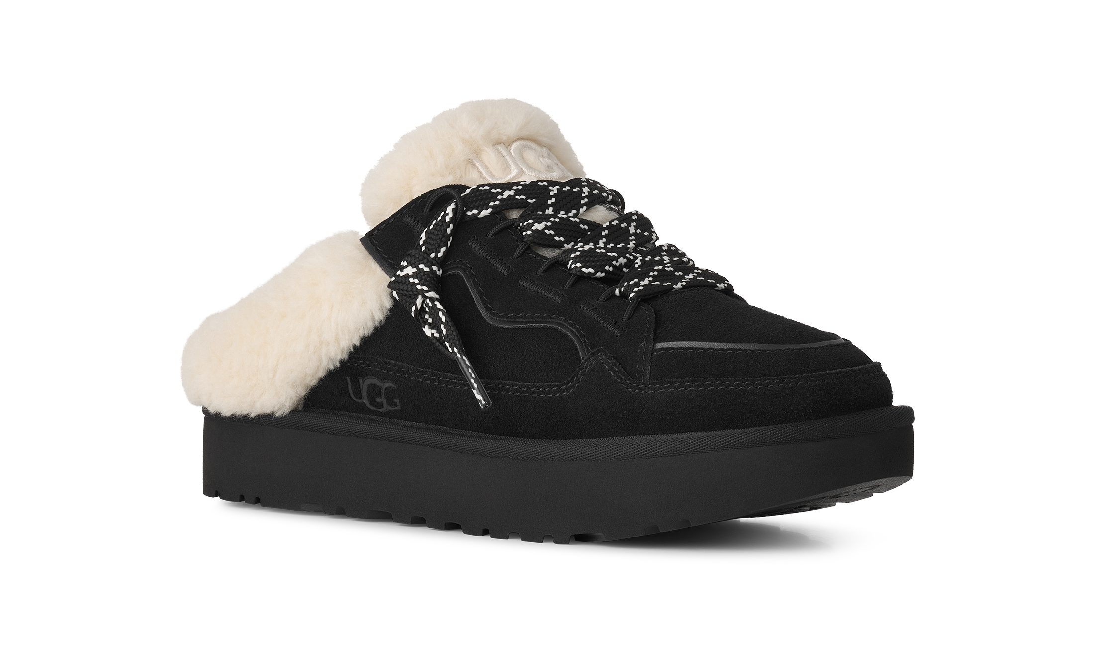 UGG W LOWMEL MULE Slipper Plateau Clog, Mule, Schnürer mit Warmfutter-Kragen