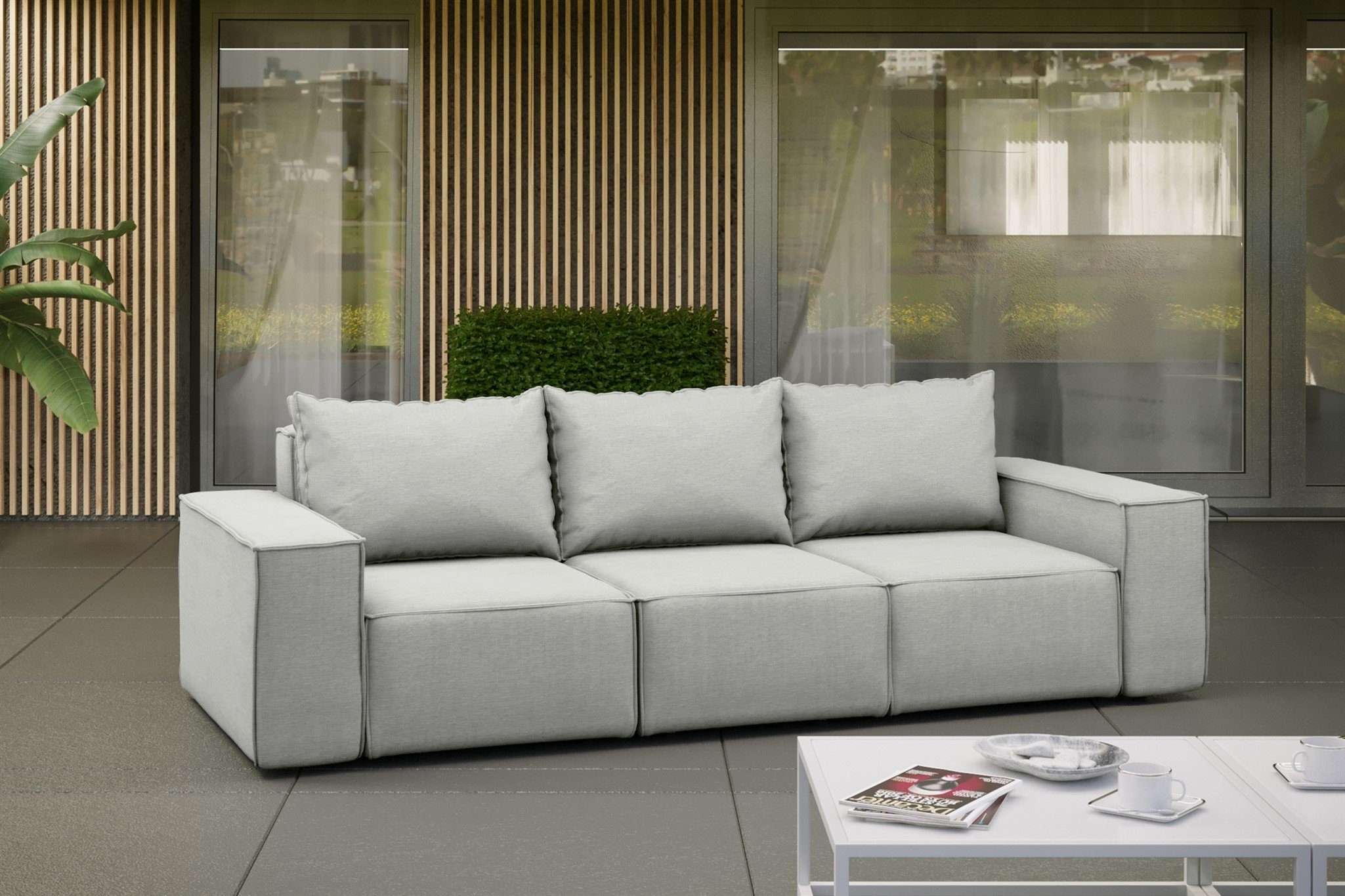 Möbel Fun 3-Sitzer Sofa GARDENT, Hellgrau Gartenmöbel Stoff Loungesofa wetterfester NXL