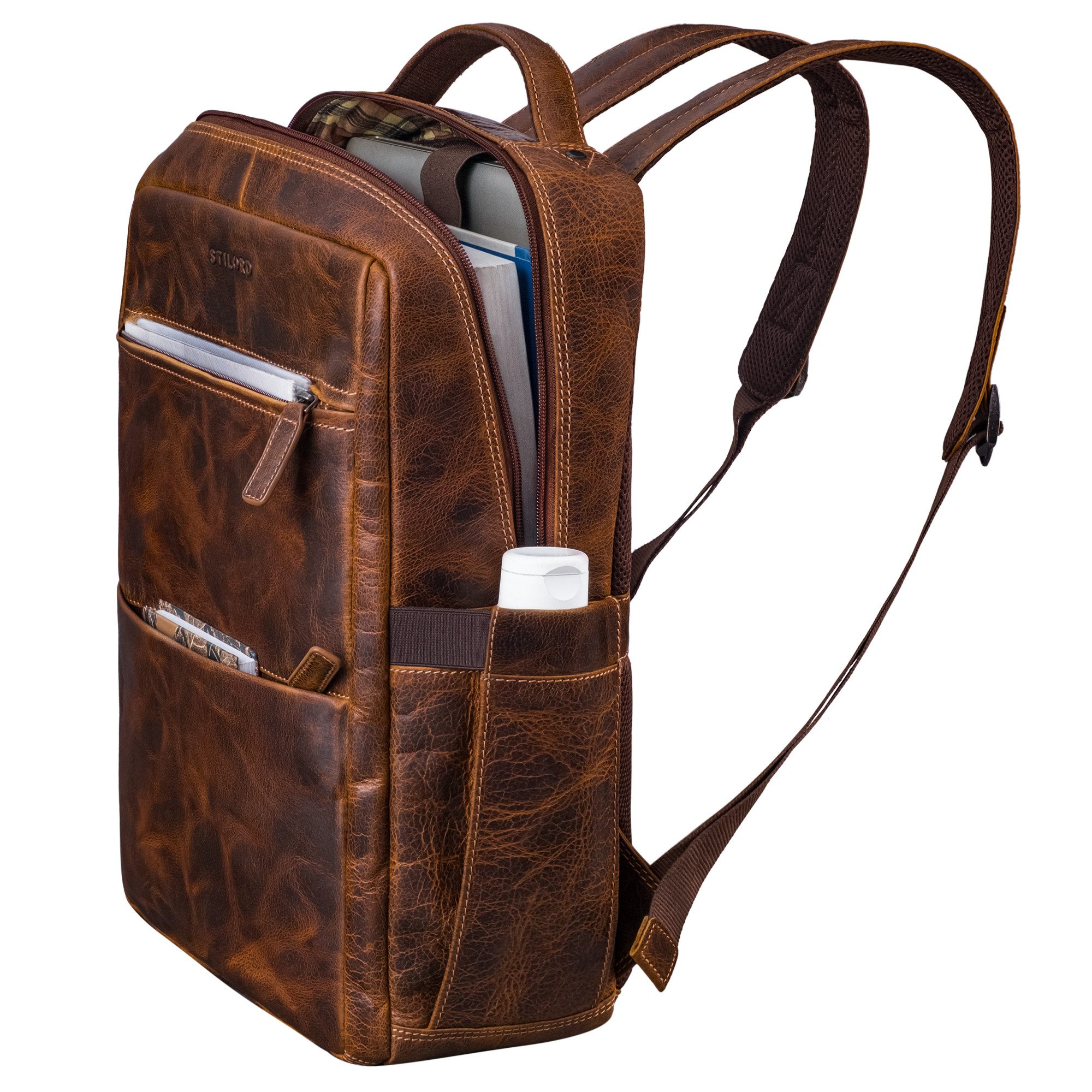 STILORD Notebookrucksack "Nordico" Businessrucksack Herren Groß Leder - Laptopfach 16 Zoll