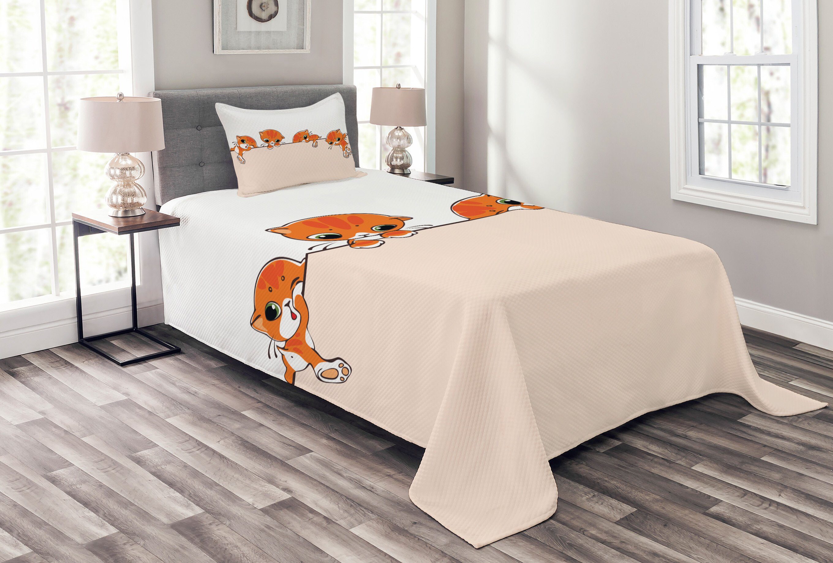 Abakuhaus, Kissenbezügen Set kleinen Tagesdecke mit Banner mit Katze Waschbar, Kätzchen