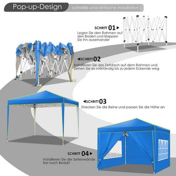 LUCKZON Faltpavillon 3x3m, Pop Up Pavillon Faltbar, Wasserdicht Gartenzelt, UV-Schutz 50+, mit 4 Seitenteilen, LxBxH: 300x300x250 cm, Pavillons & Partyzelte Festzelt mit 4 Seiten