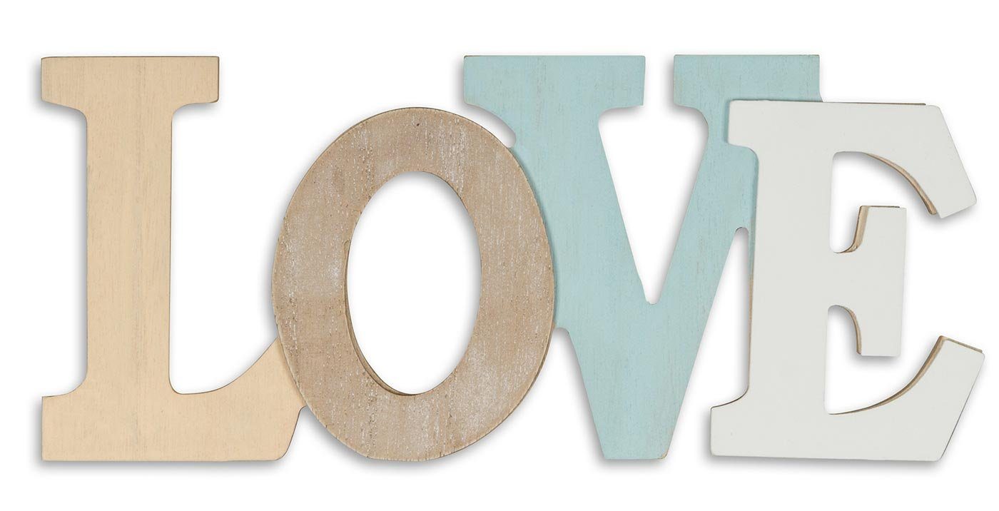 Levandeo® Deko-Schriftzug, 3D Schriftzug Love Holz 30x13cm Blau Weiß Natur Buchstaben zum | Deko-Buchstaben