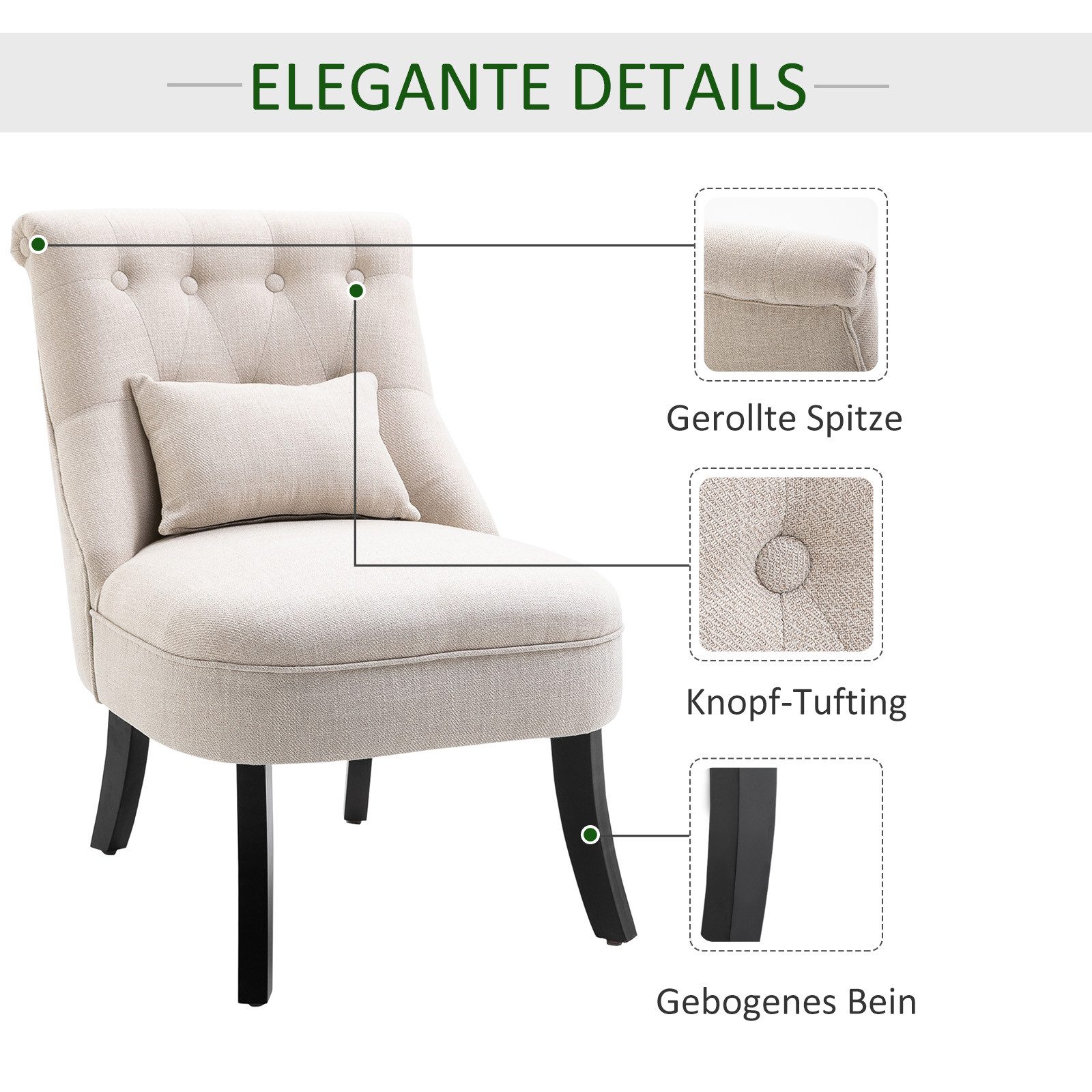 HOMCOM Relaxsessel Wohnzimmer Loungesessel Holzbeine Lesesessel mit Leinenoptik (Fernsehsessel, 1-St., Postersessel), für Wohnzimmer, Schlafzimmer, 52,5 x 69 x  – Bild 5 von 5