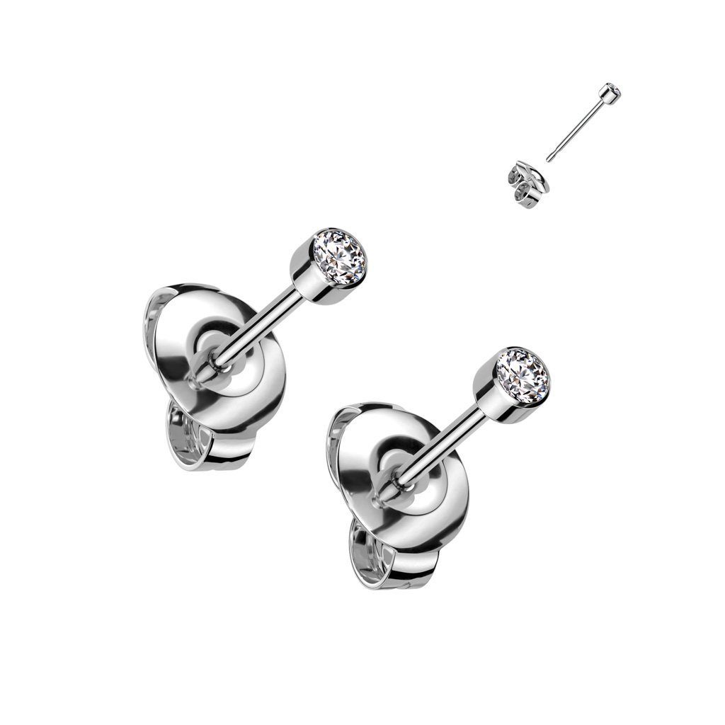 Ohrstecker Titan Ohrringe Mädchen Ohrstecker rund Paar oder 5mm Kristall Zirkonia, viva-adorno Silber 3mm Damen