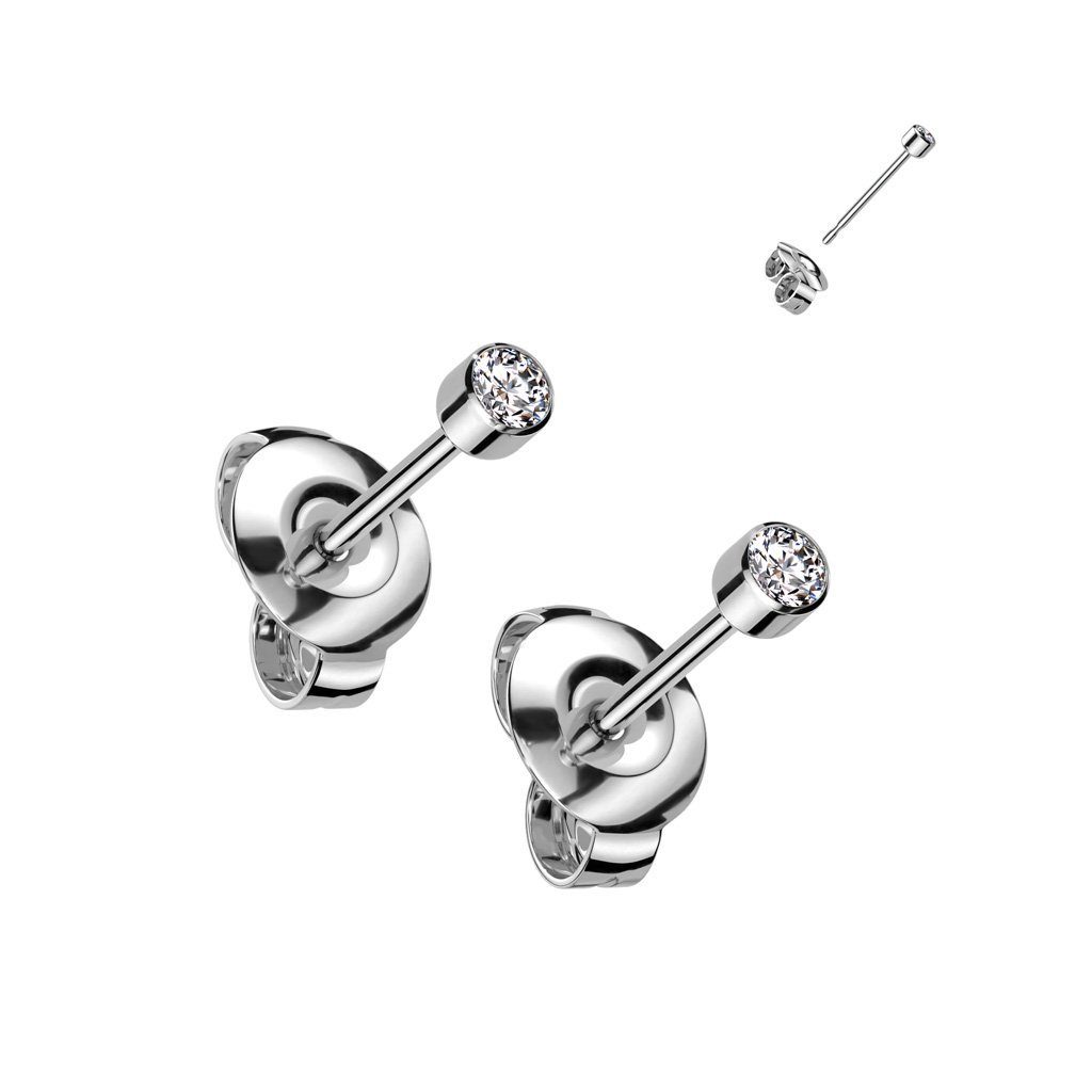 viva-adorno Paar Ohrstecker Titan Ohrstecker 3mm oder 5mm rund Zirkonia, Damen Mädchen Kristall Ohrringe – Bild 2 von 3