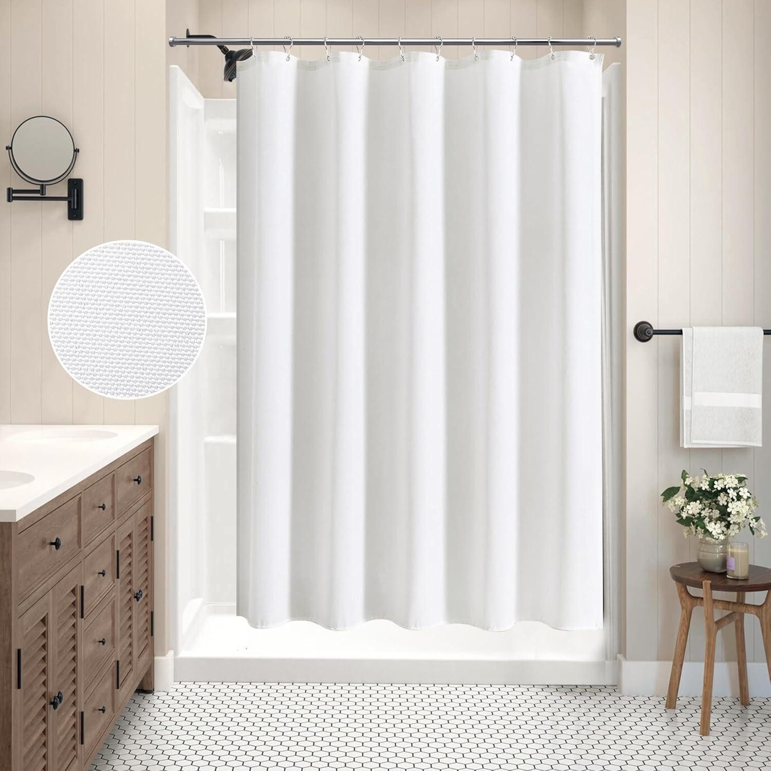 LuxusKollektion Duschvorhang Duschvorhang Metallringe Stoff Leinen Weiß H182 x B152 cm 1er Pack Breite 152 cm (1-tlg) – Bild 5 von 5