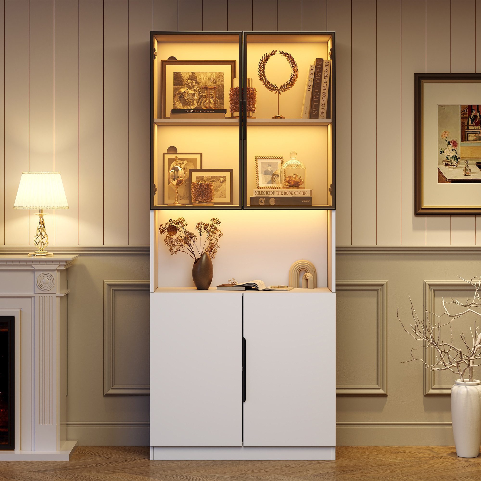 OKWISH Vitrine Vitrine mit LED-Leuchten (Packung, 1-St., mit Glastüren, Vitrine mit LED-Leuchten) mit Glastüren, Vitrine mit LED-Leuchten