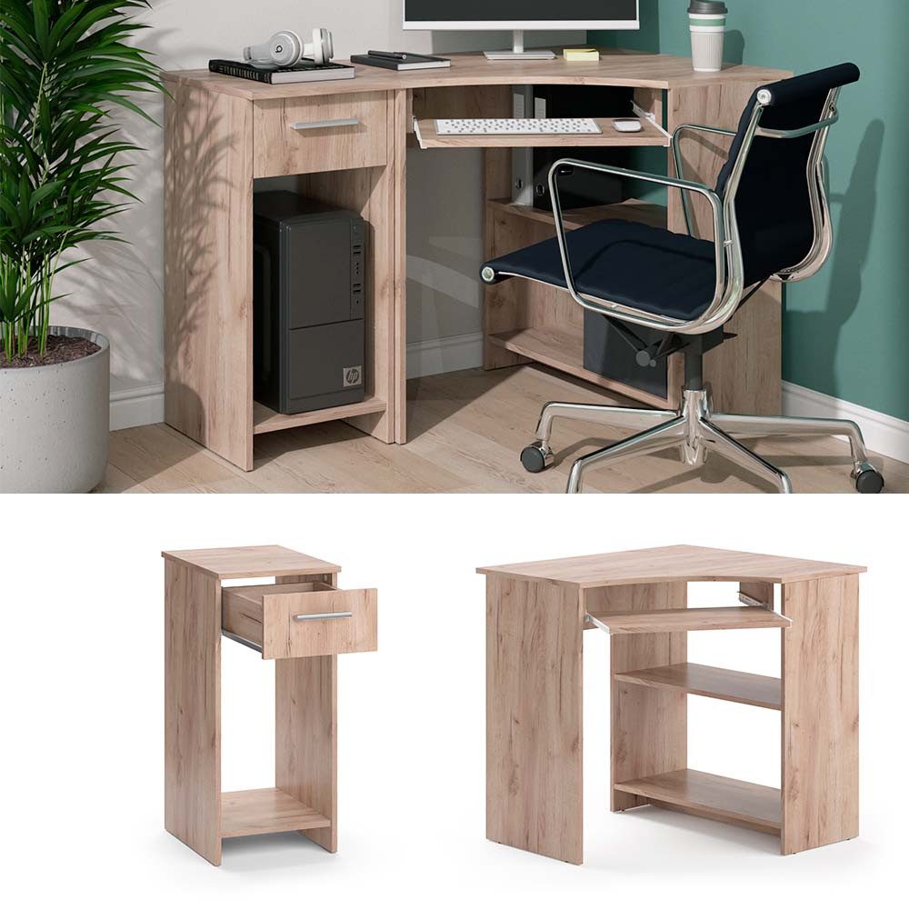 Vicco Eckschreibtisch Odin, Sonoma, 83 x 76 cm Set mit PC-Schrank günstig online kaufen