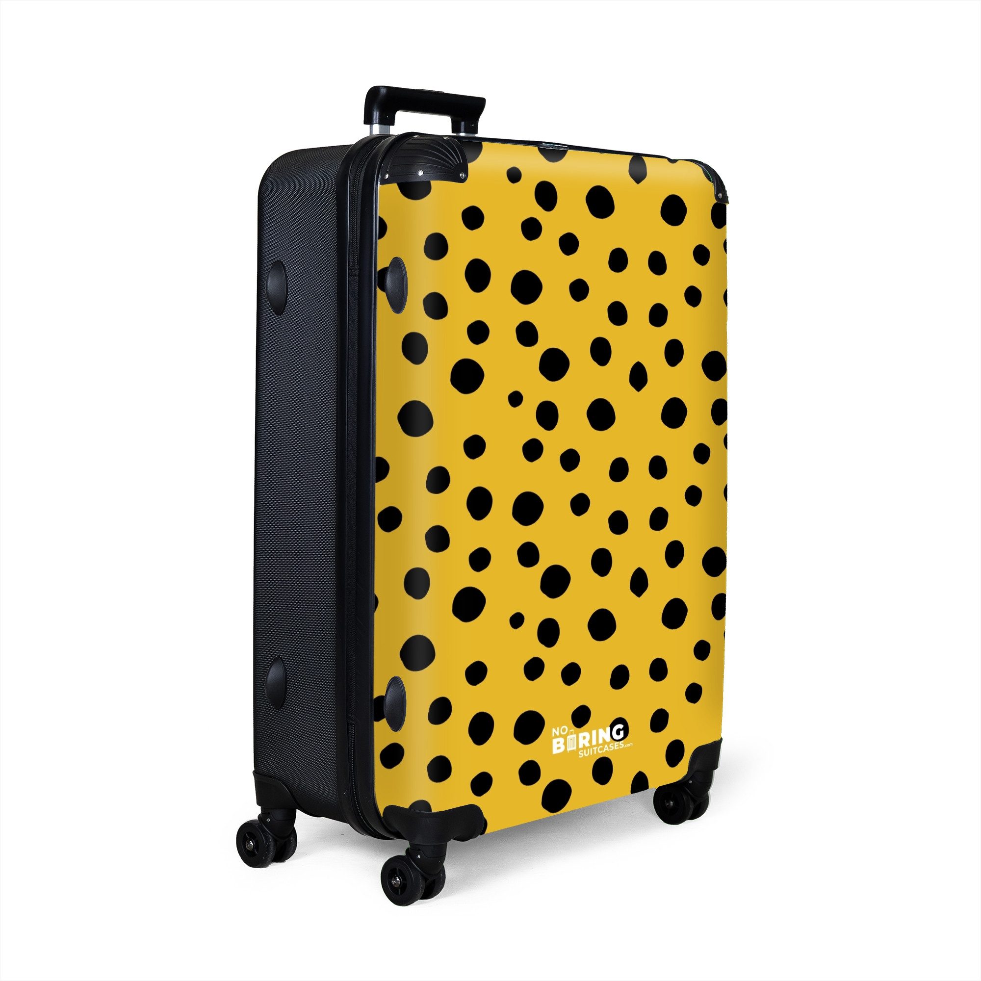 NoBoringSuitcases.com© Hartschalen-Trolley Schwarze Punkte auf gelbem günstig online kaufen