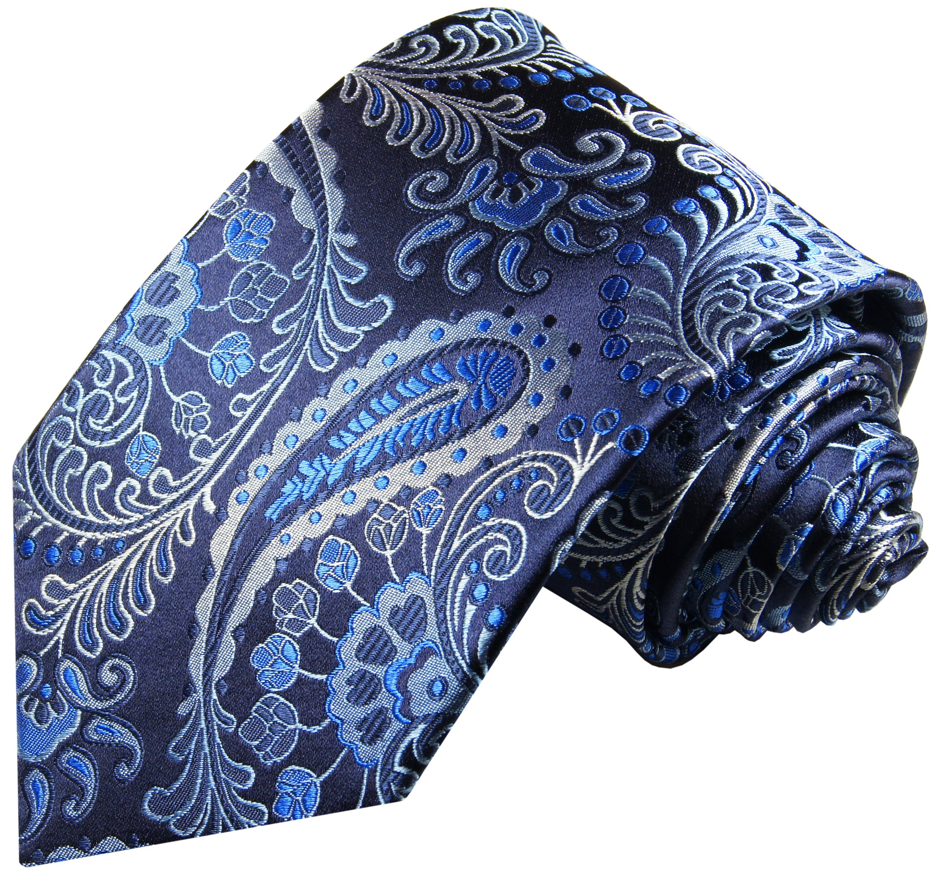 Paul Krawatte mit paisley Hochzeit Krawatte Herren mit Malone brokat (8cm), 100% 2-St., Seide 551 (Set, blau Breit Einstecktuch) Tuch Seidenkrawatte