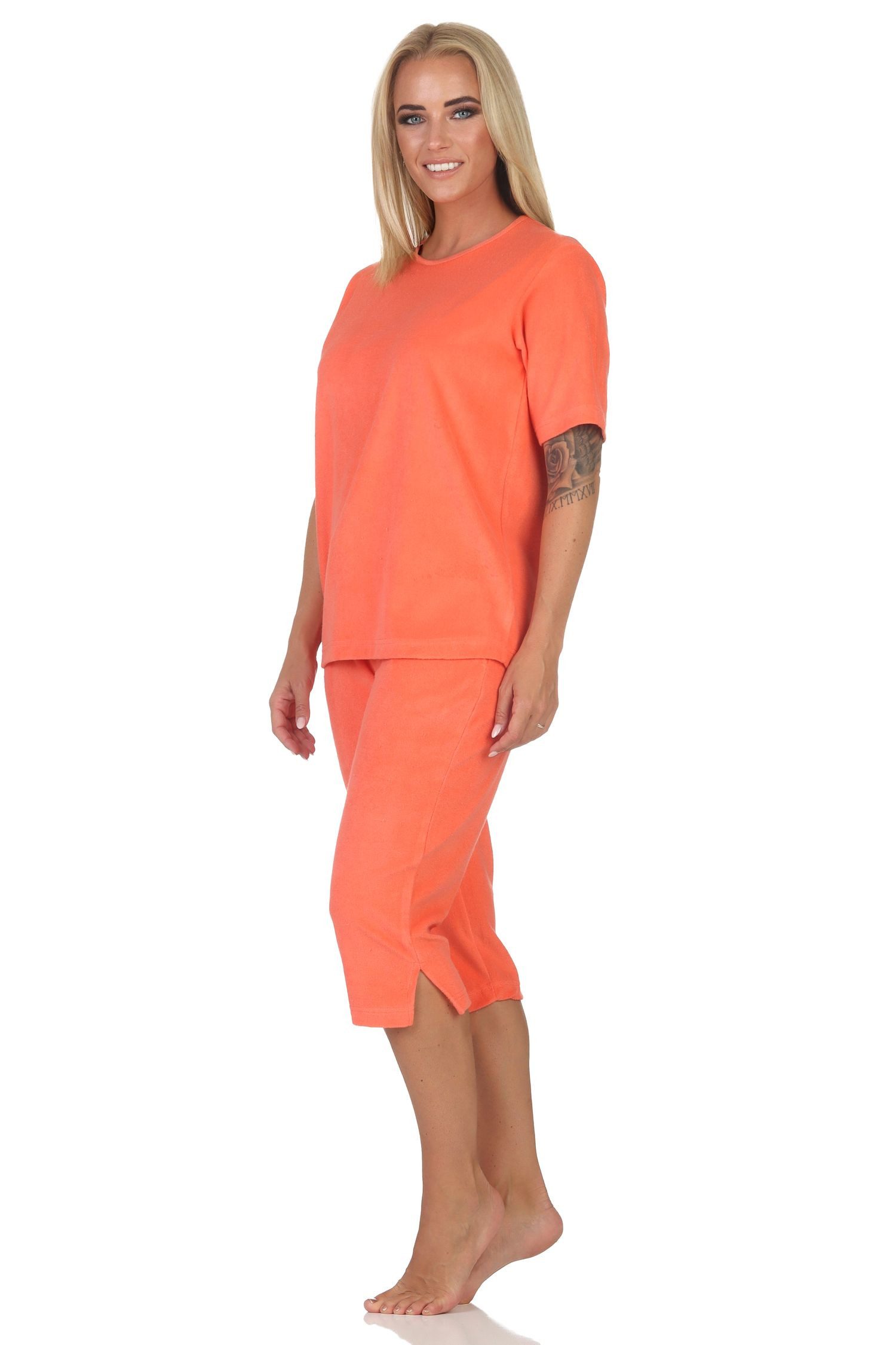 Normann Pyjama Normann Damen kurzarm Frottee Capri Schlafanzug Shorty Homewear