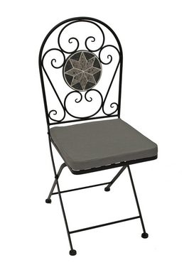 DEGAMO Gartenstuhl SIENA (2-er Set, 2 St), Eisen schwarz, Mosaikdesign grau/weiss, mit Polstern grau