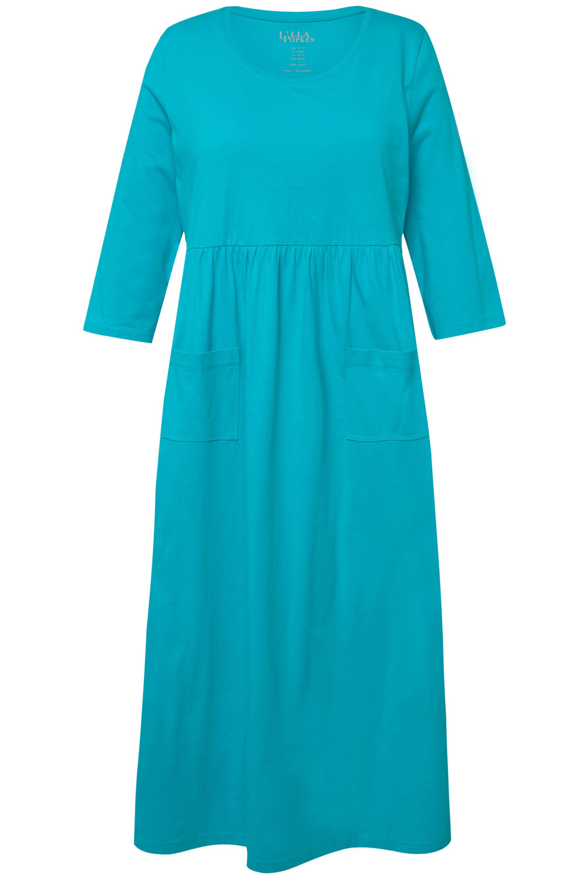 Ulla Popken Maxikleid Jerseykleid A-Linie Empirenaht Rundhals 3/4-Arm günstig online kaufen