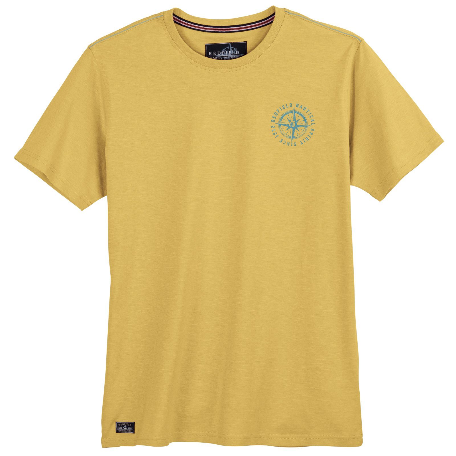 redfield Rundhalsshirt Große Größen Herren T-Shirt gelb kleiner Brustprint Redfield