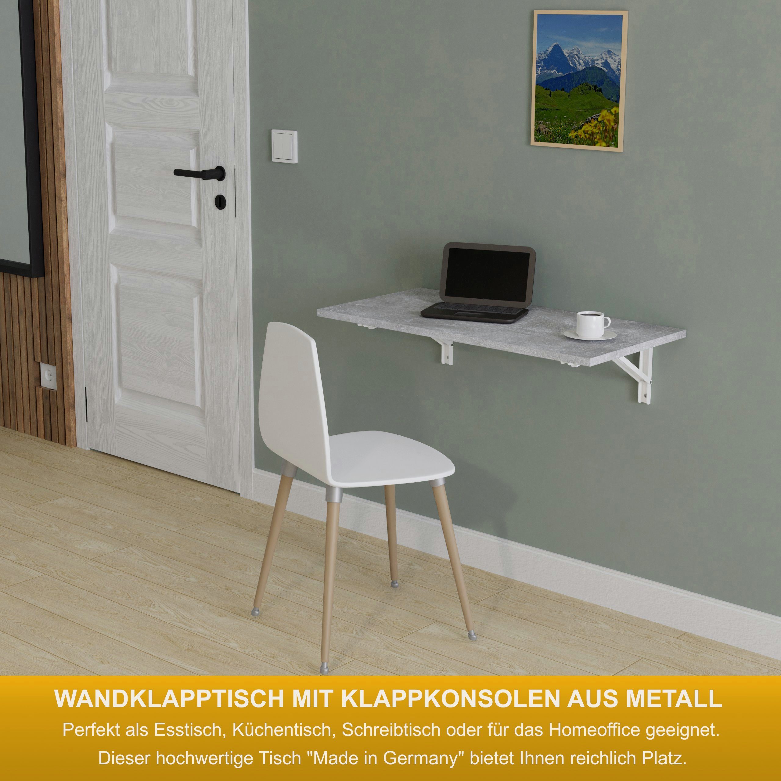 KDR Produktgestaltung Klapptisch 80x40 Beton Küchentisch Tisch, Esstisch Wand Schreibtisch Wandklapptisch