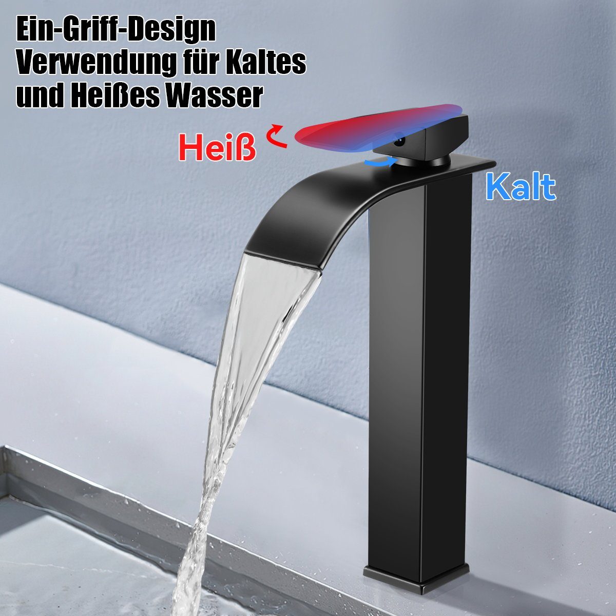 iscooter Waschtischarmatur Wasserfall Wasserhahn 304 Waschbecken Chrom Höhe Einhandmischer Badezimmer, Bad, Waschtischarmaturen, 20cm Wasserhahn Edelstahl für