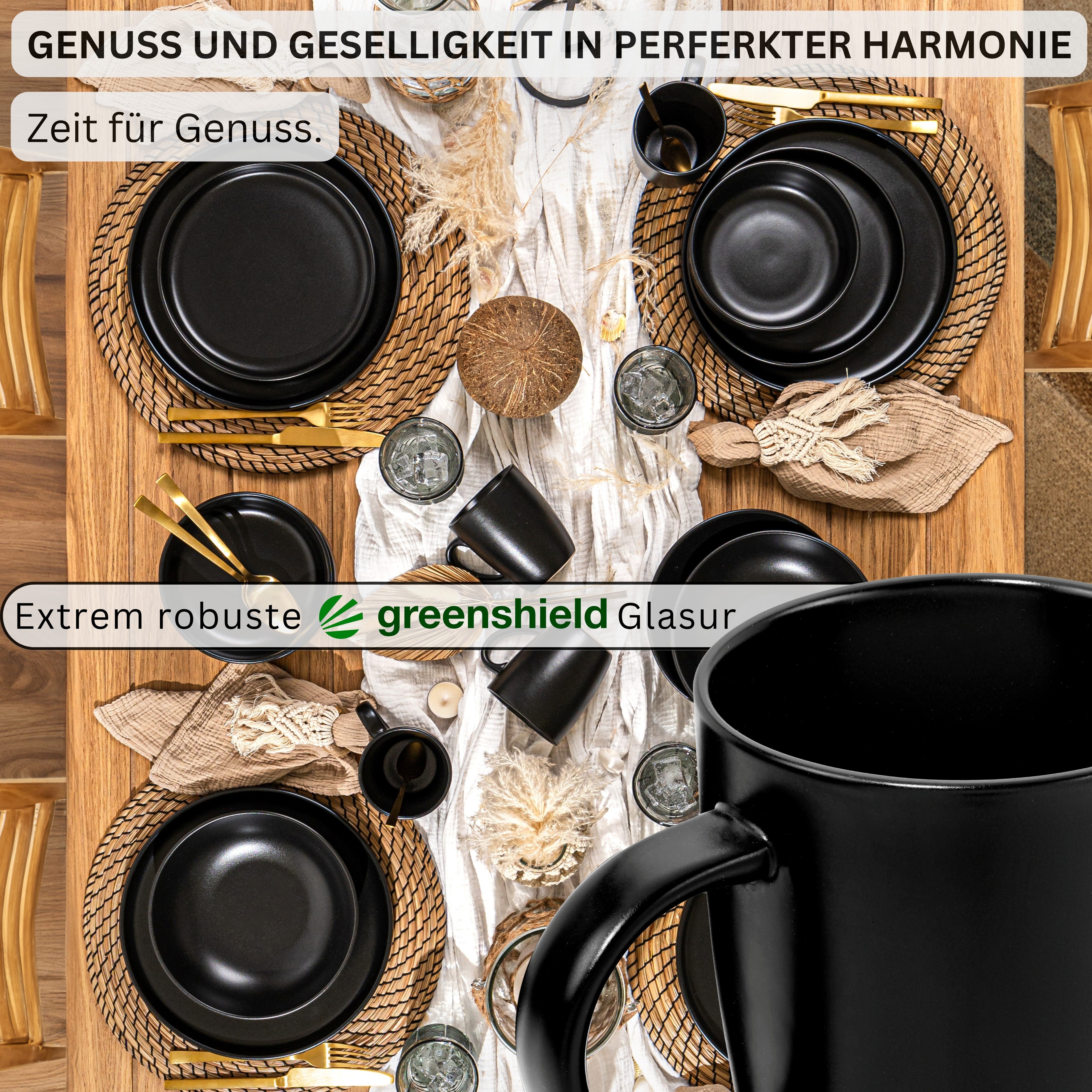 SÄNGER Becher Madeira Schwarz Matt, 6-tlg., Steingut, 6 tlg. Kaffeebecher Set, Handmade, VALUE COLLECTION