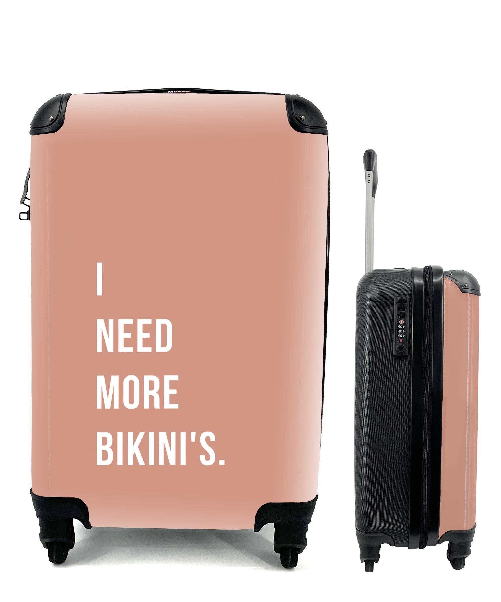 MuchoWow Handgepäckkoffer Ich brauche mehr Bikinis - Pink - Zitat, 4 Rollen, Reisetasche mit rollen, Handgepäck für Ferien, Trolley, Reisekoffer