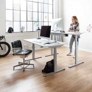 boho office® Schreibtisch Easydesk, Silber elektrisch höhenverstellbar Tischplatte Weiß 140 x 80 cm