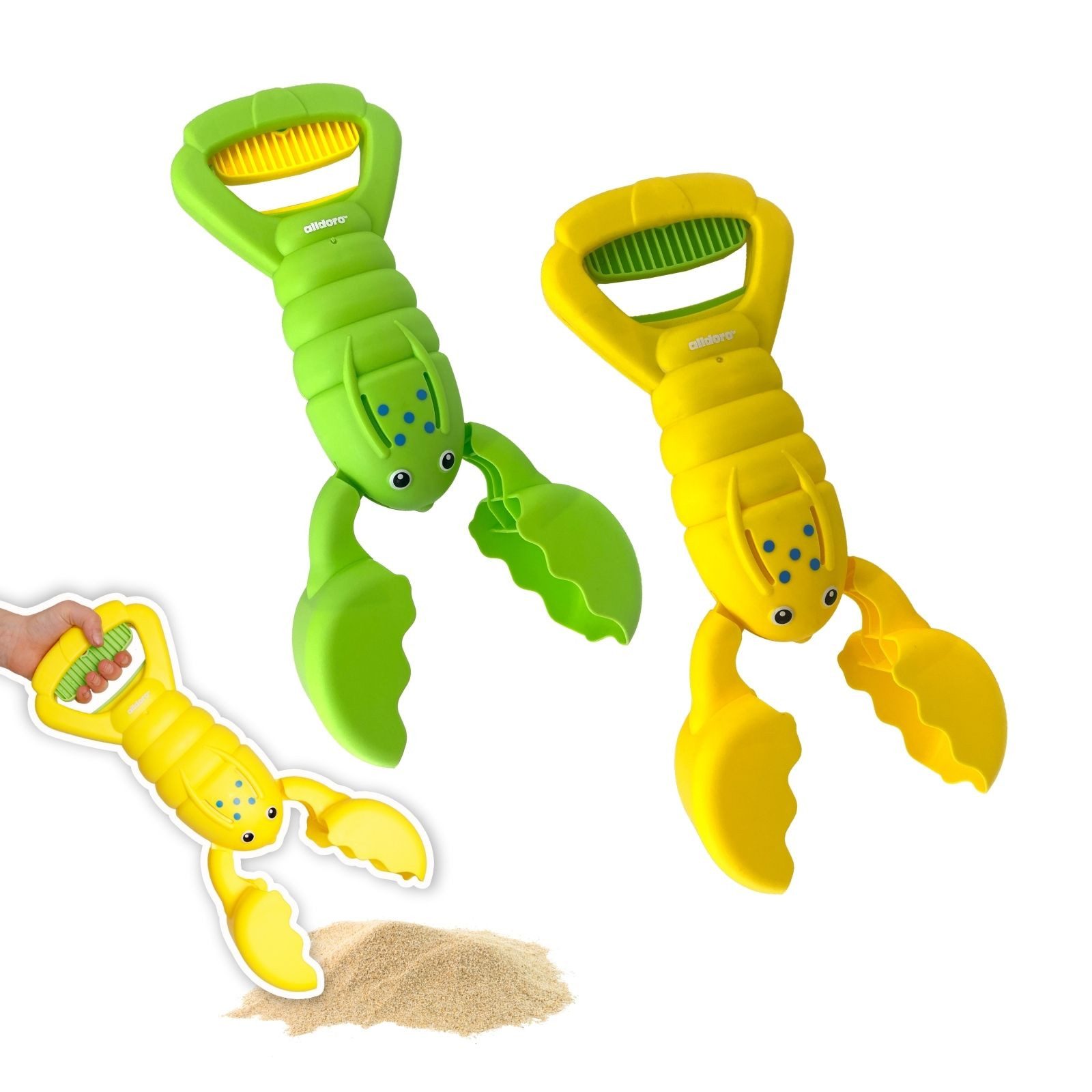 Sandform-Set Sandgreifer Hummer 2er Set, gelb & grün, Sandspielzeug für Kinder ab 3