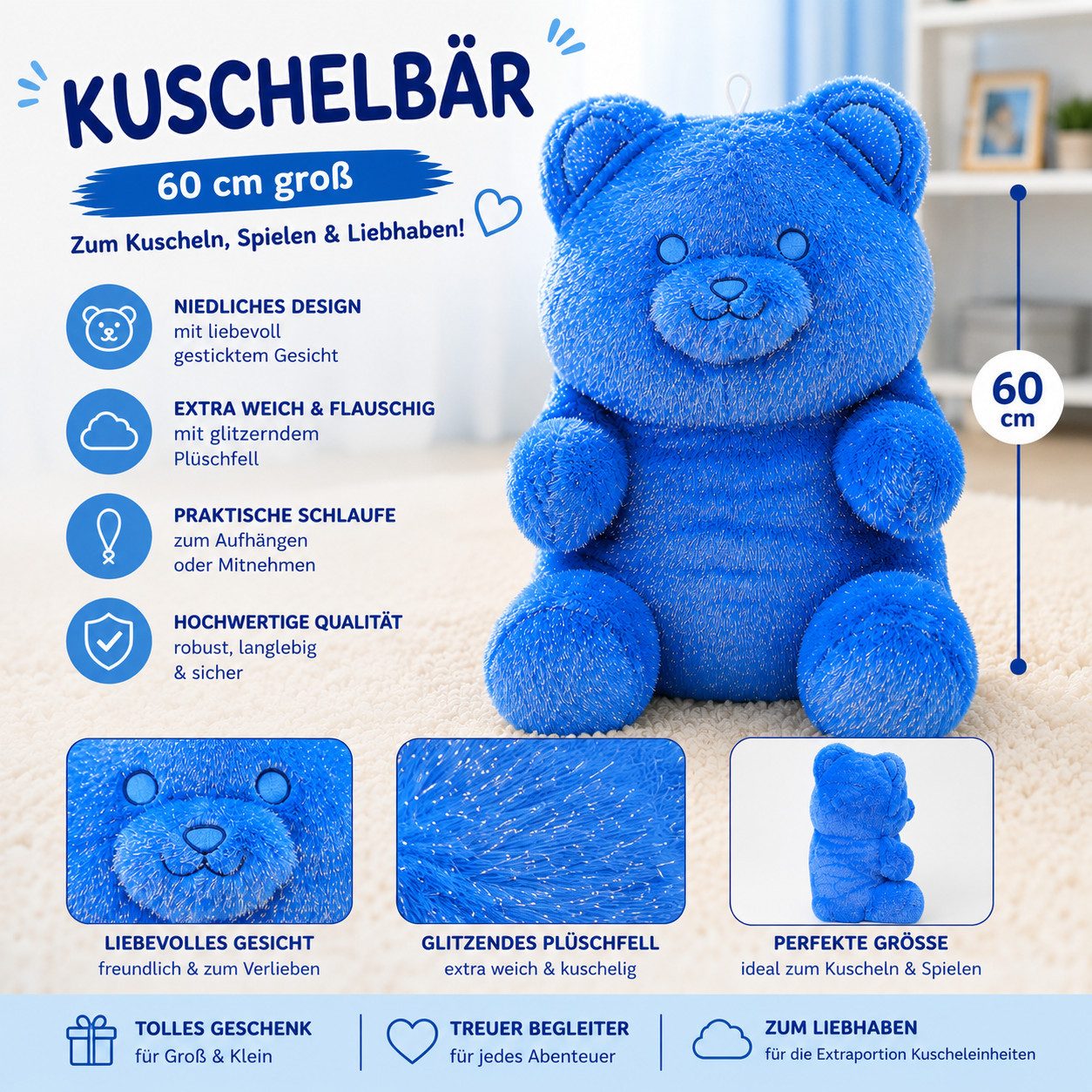 PMS Kuscheltier Glitzerbärchen Kuscheltier XXL - ca. 60 cm (1-St)