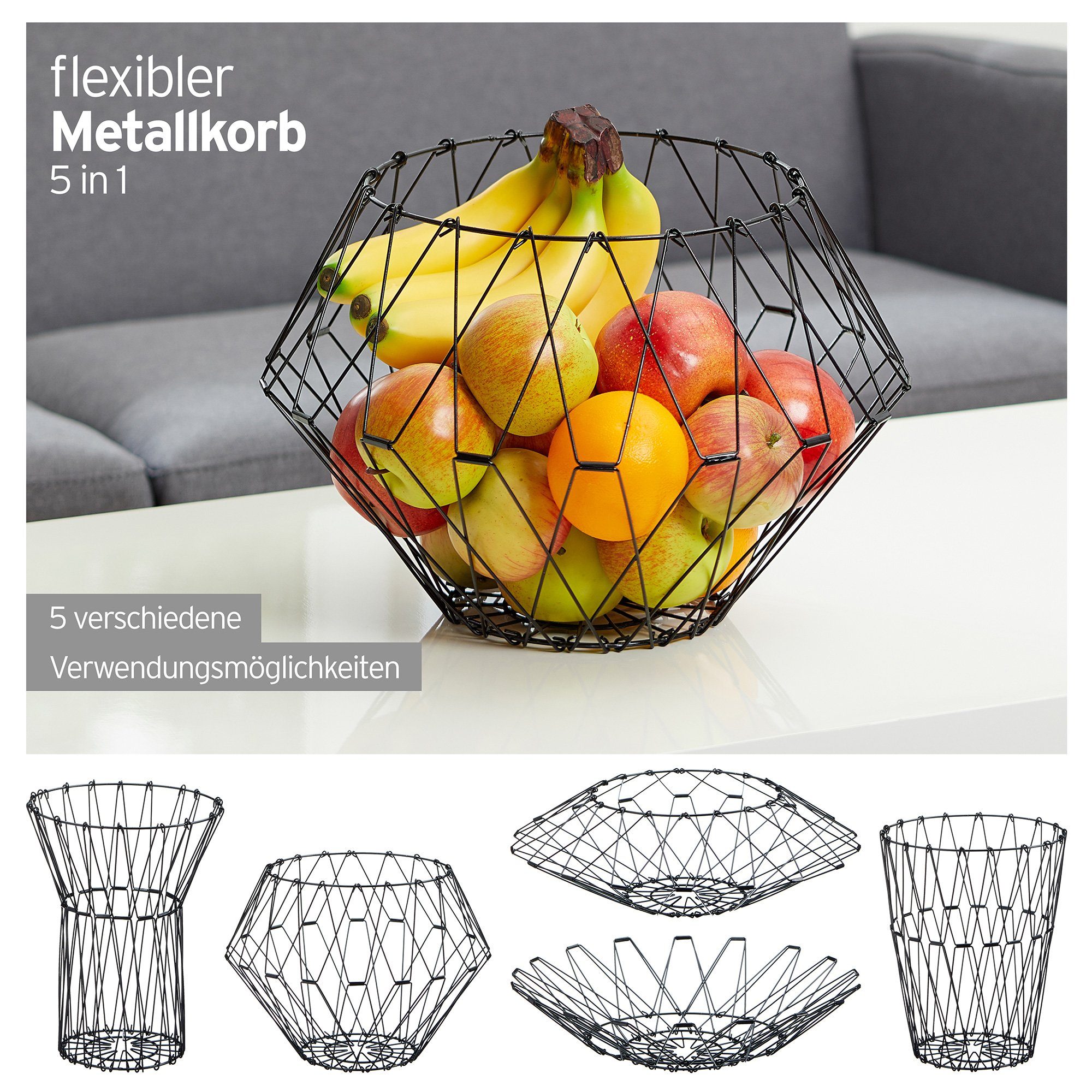 XDeer Obstschale Flexibler Obstkorb(3 Pack), Drahtkorb in Multi-Form,Aufbewahrungskorb, (Set, 1-tlg), als Obstschale, Lampenschirm, Weinhalter, Blumentopf, Snack-Organizer