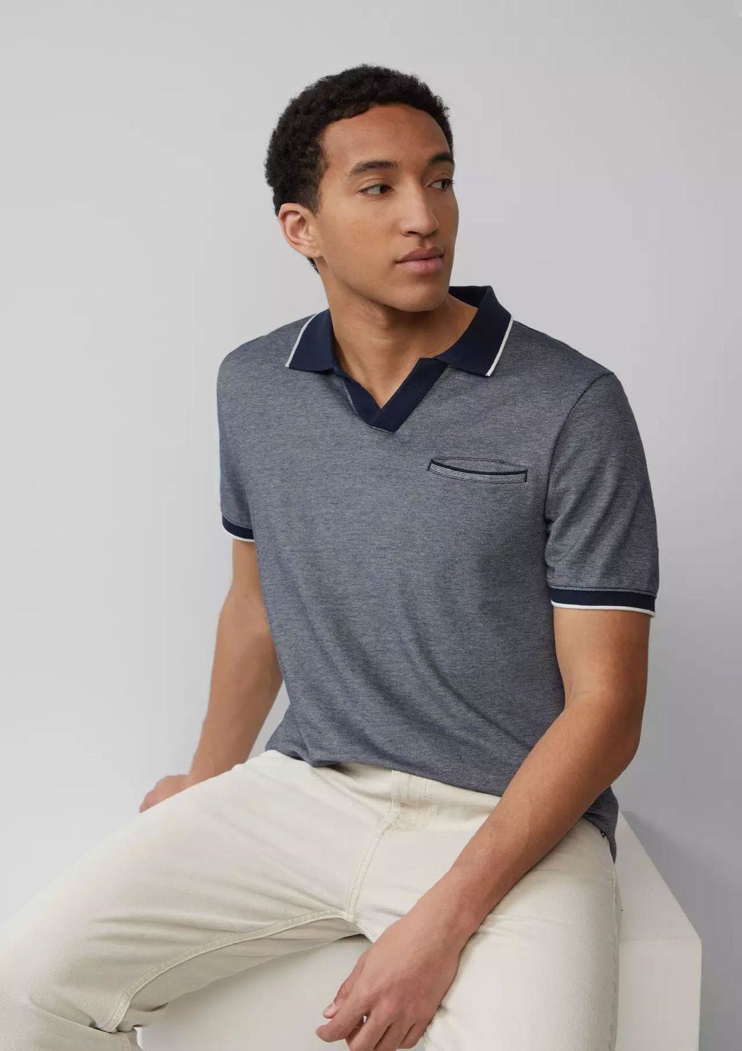 s.Oliver Poloshirt Poloshirt zweifarbiger Piqué, offener V-Ausschnitt, abge günstig online kaufen