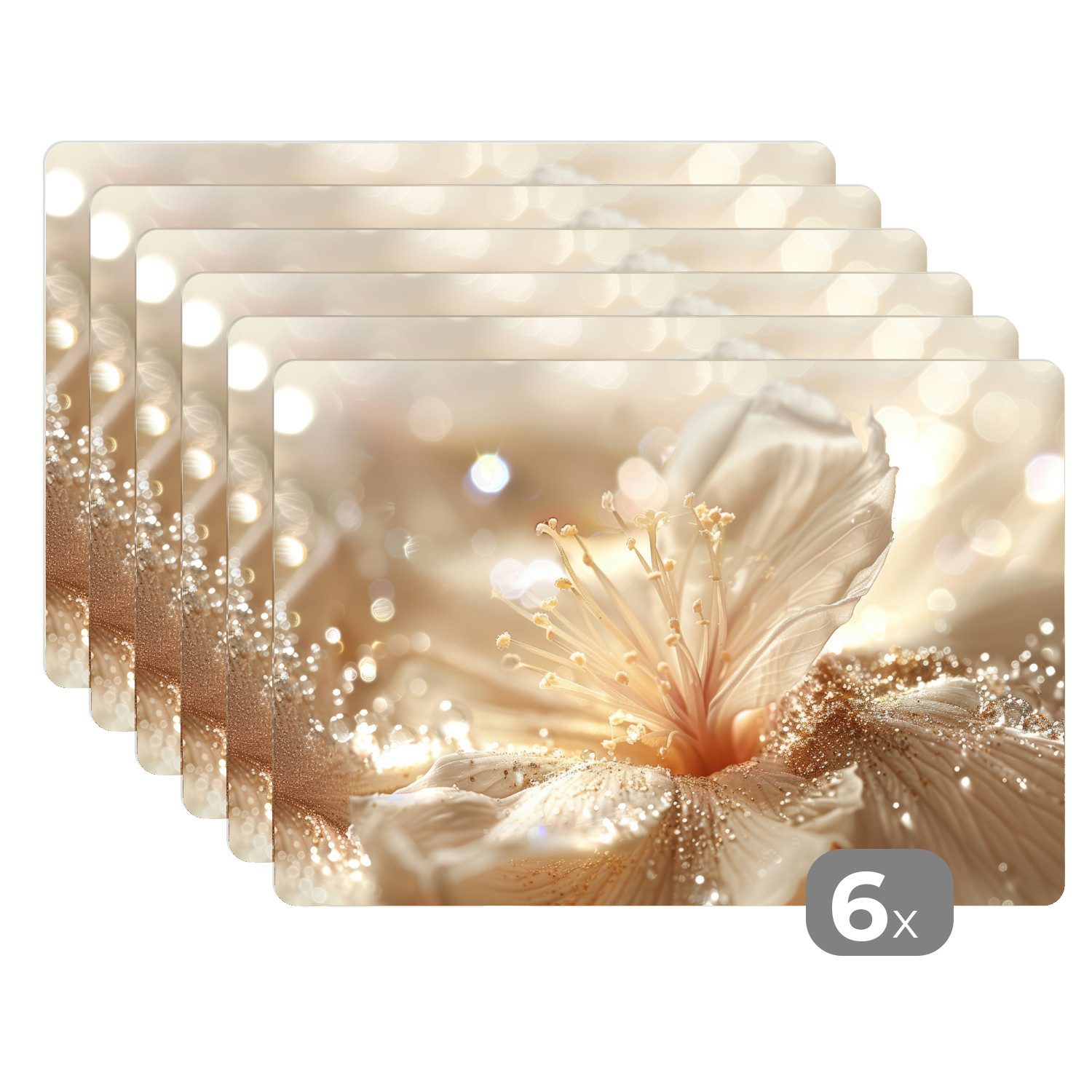 MuchoWow Platzset Blume - Weiß - Glitter - Gold - Modern, (6-St), Platzsets günstig online kaufen