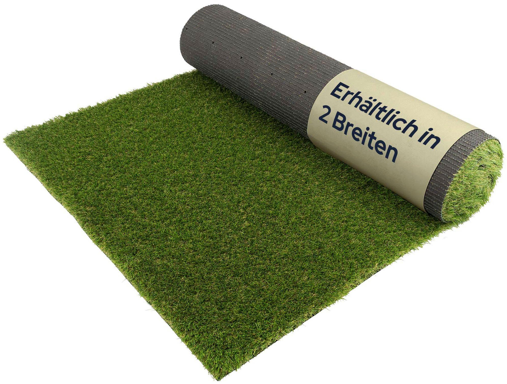 Primaflor-Ideen in Textil Kunstrasen JAZZ, Gesamthöhe 40 mm, Made in Netherlands, rechteckig, Rasenteppich, natürliche Optik, Drainagefunktion, Outdoor