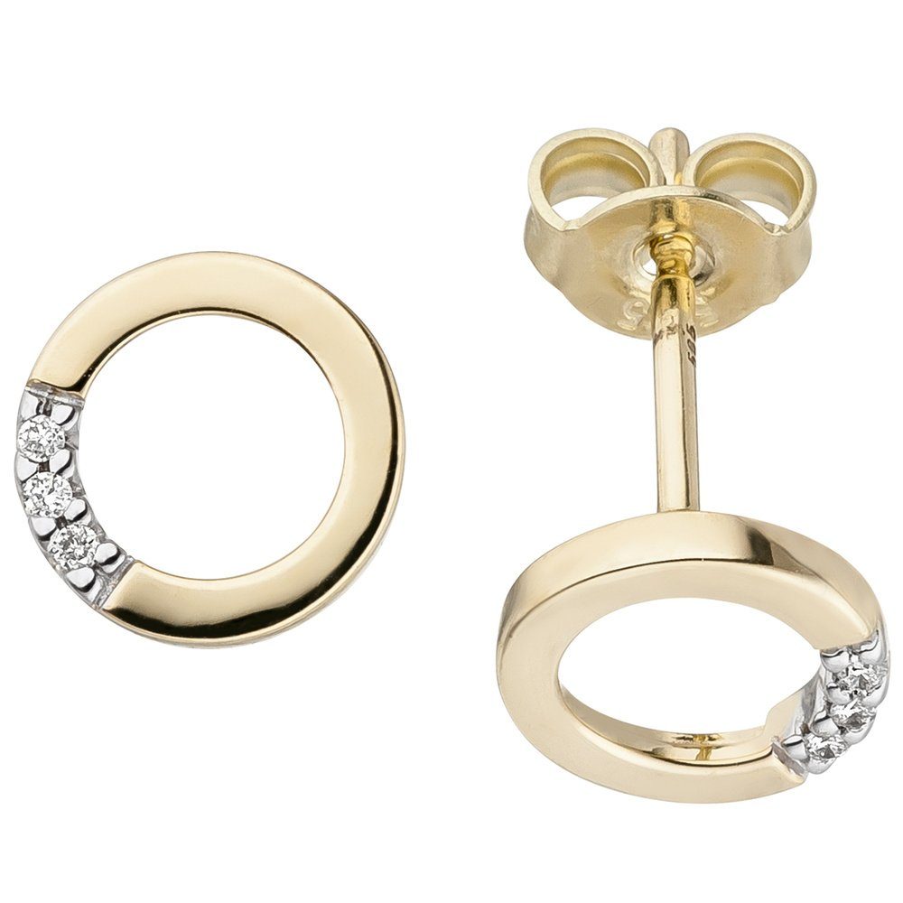 Schmuck Krone Paar Ohrstecker Ohrstecker Ohrringe Kreise 6 Diamanten  Brillanten 585 Gold Gelbgold rund flach, Gold 585