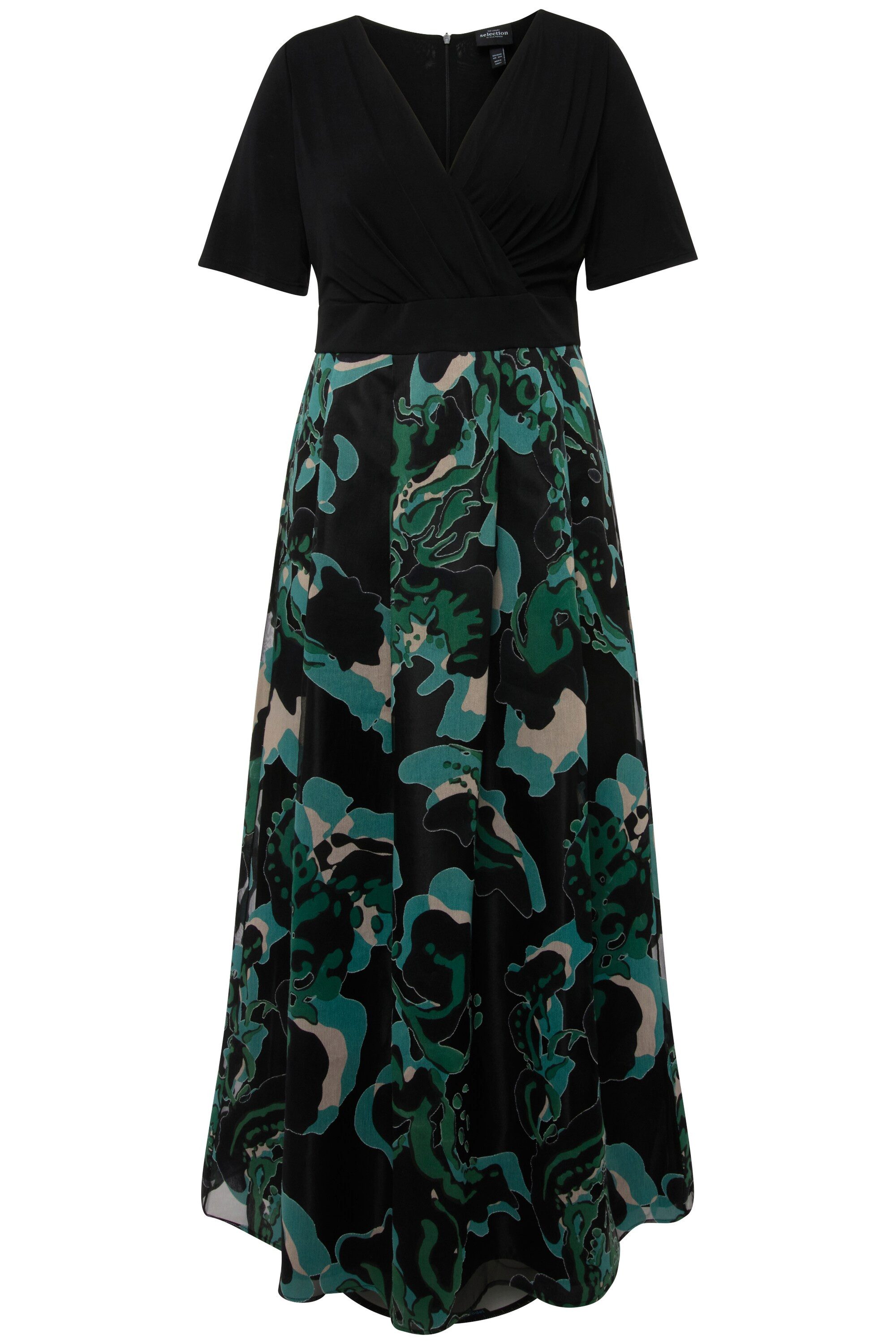 Ulla Popken Abendkleid Ausbrenner-Maxikleid A-Linie V-Ausschnitt günstig online kaufen